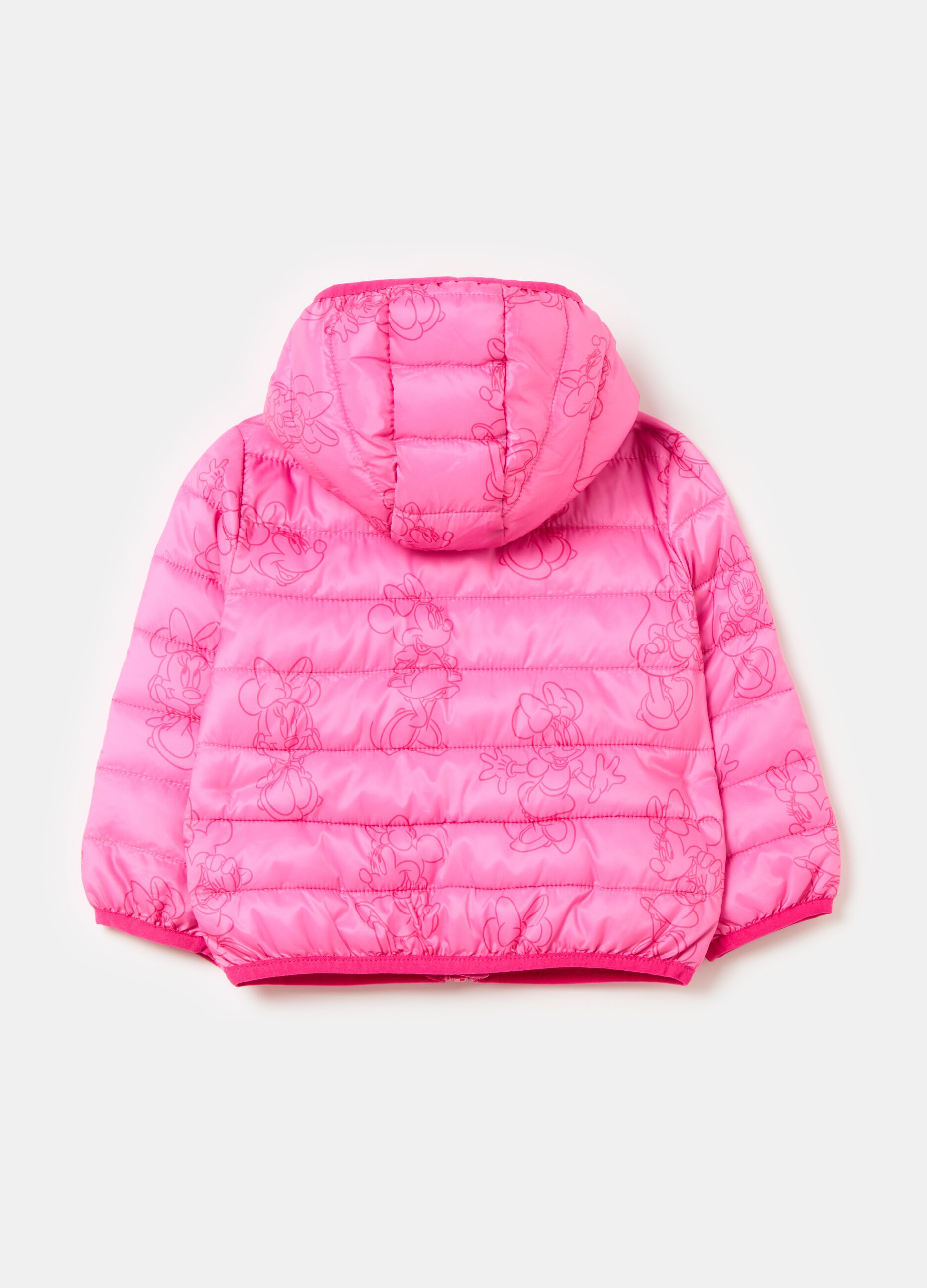 Down jacket with hood and Minnie Mouse print
