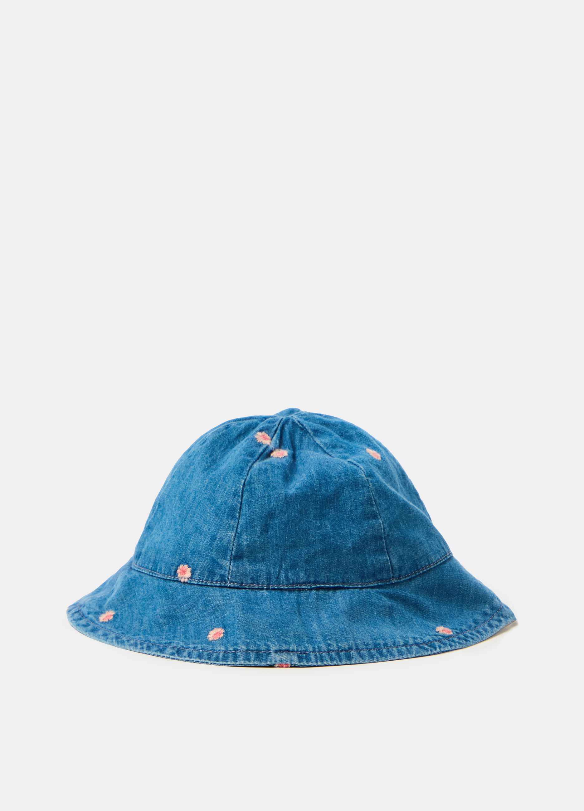 Fishing hat in denim with small flowers
