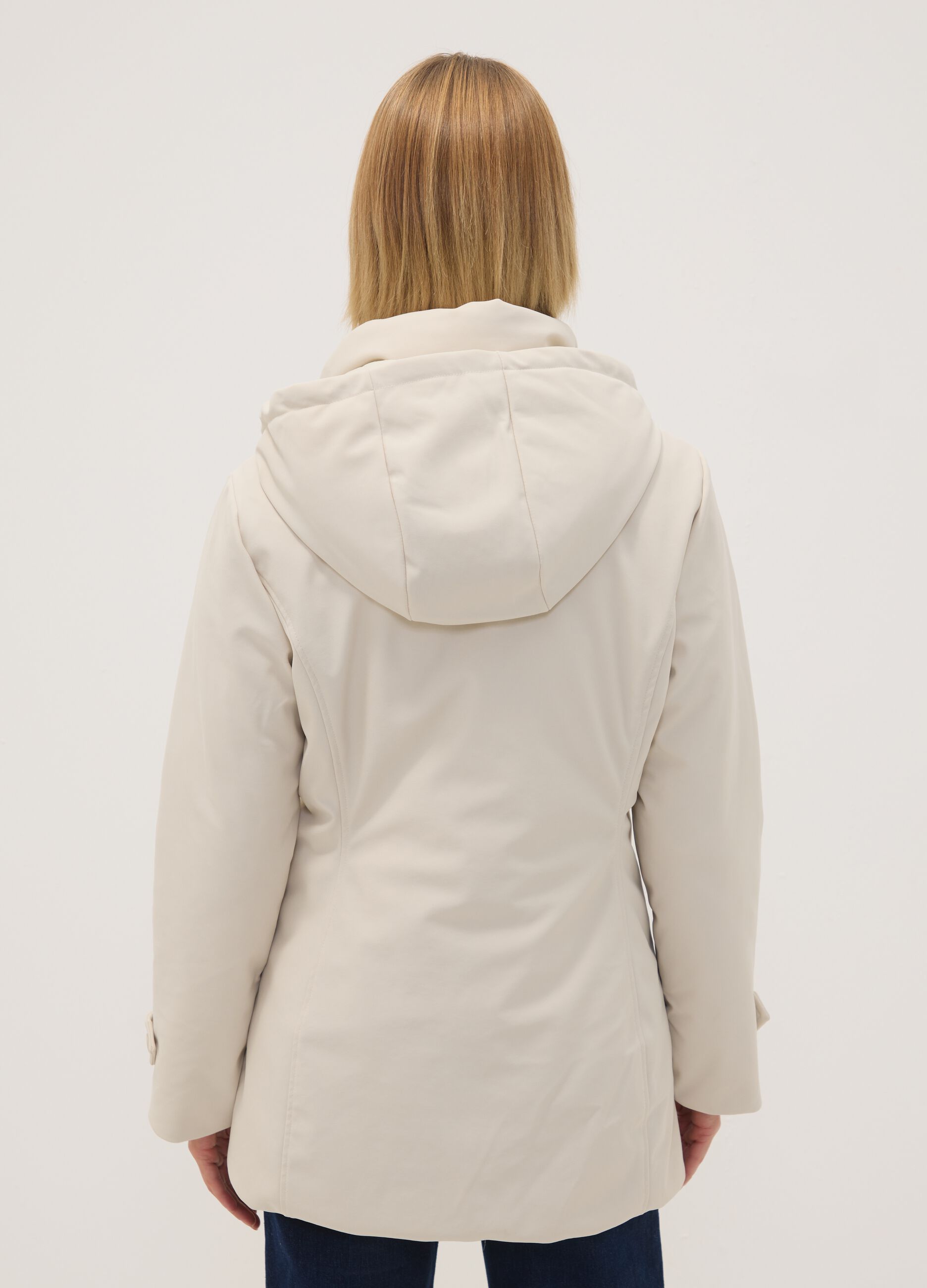 Sand hooded parka in stretch fabric, regular fit