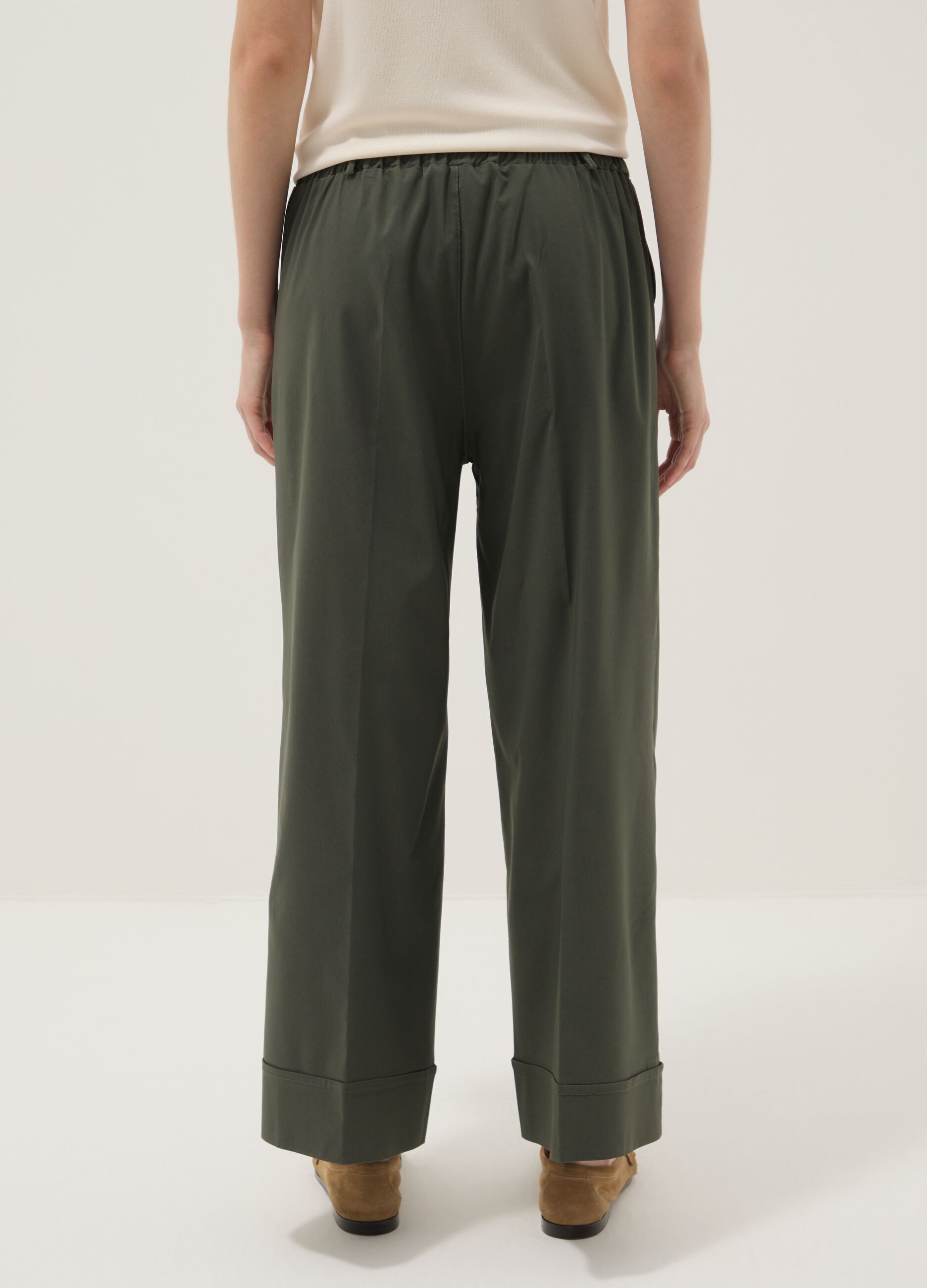 Gr&uuml;ne Wide-Leg-Hose aus elastischer Viskose
