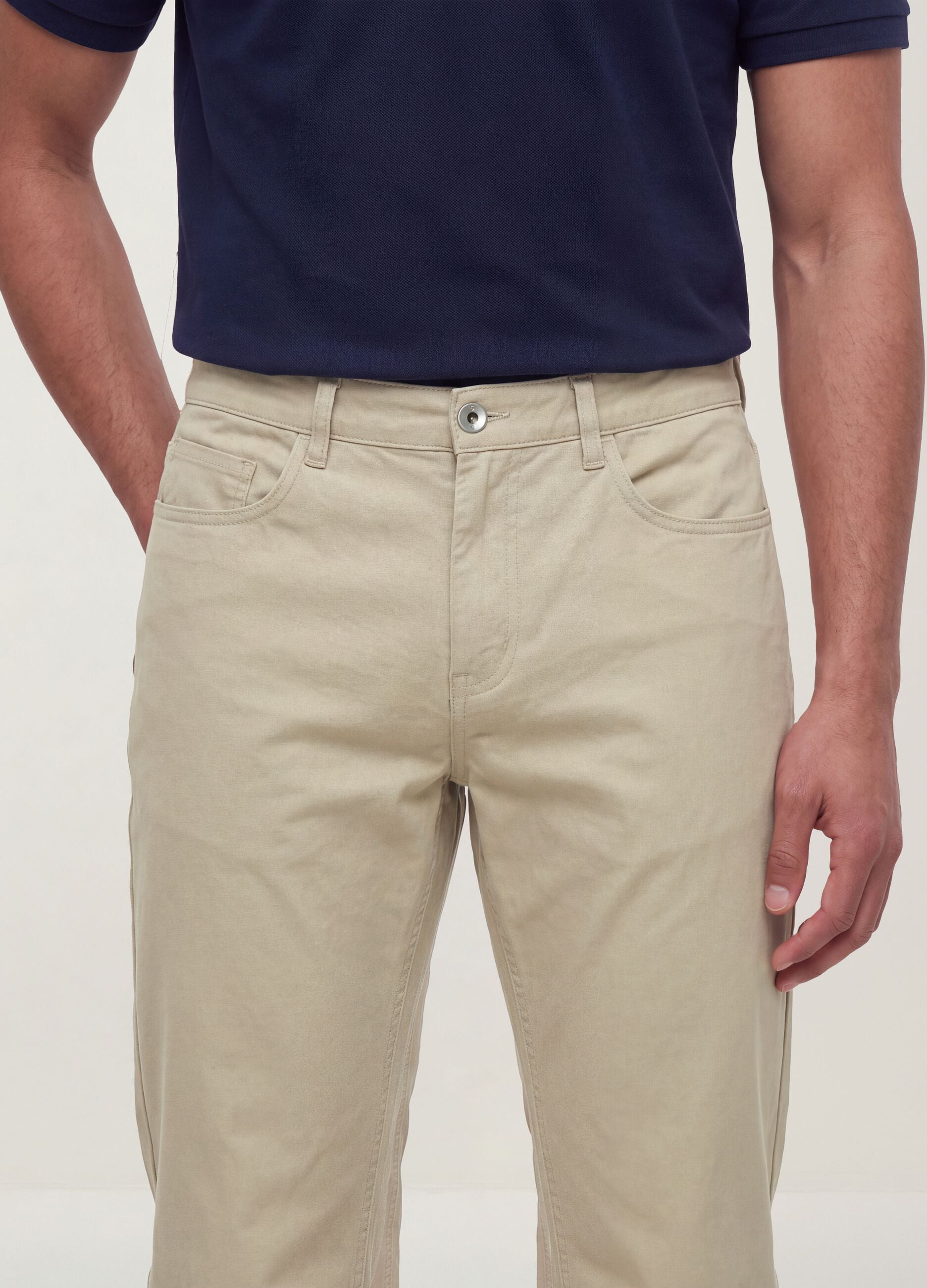 Beige pure cotton five-pocket trousers