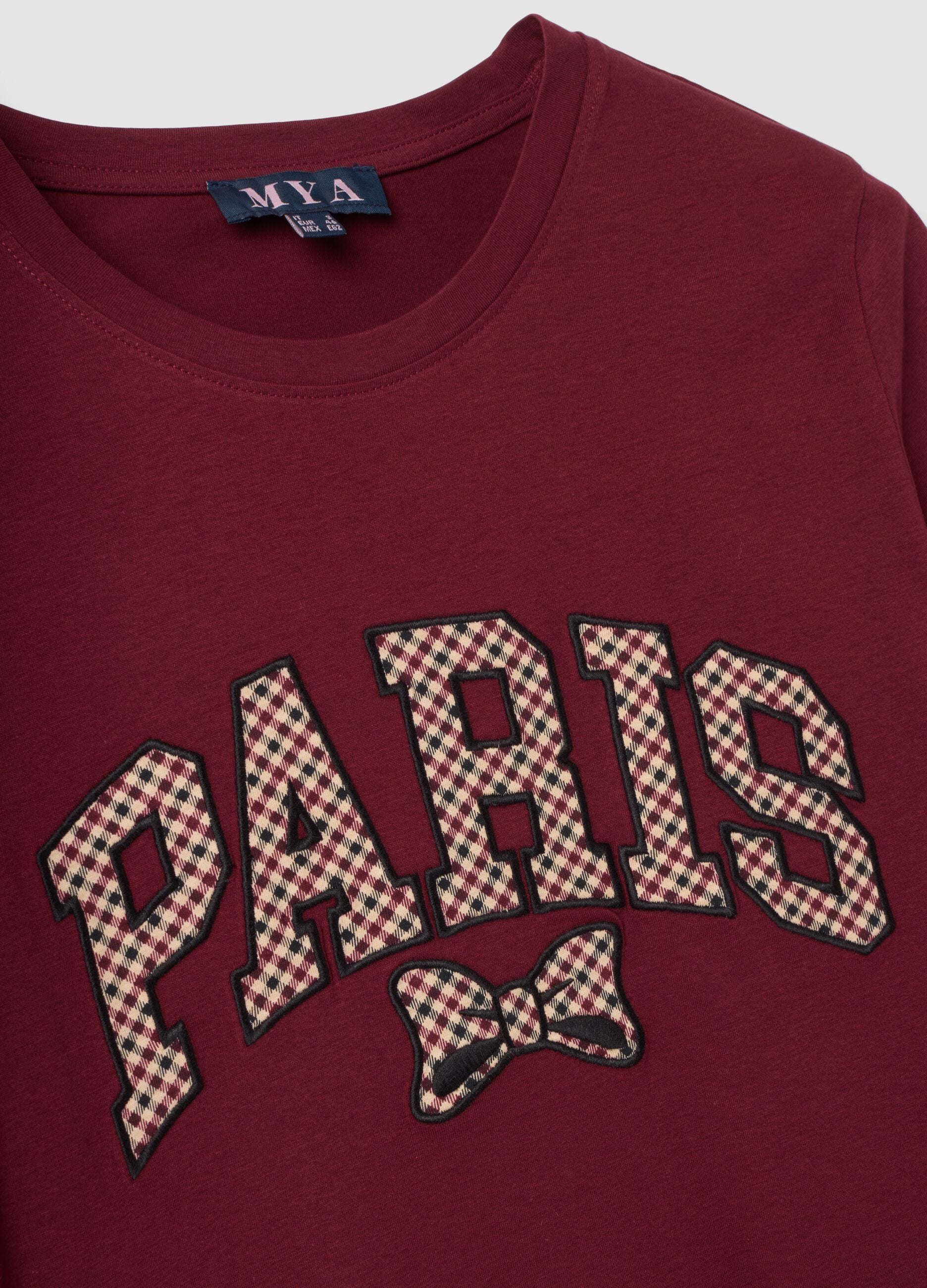 Red pure cotton crew-neck T-shirt with bow print, regular fit