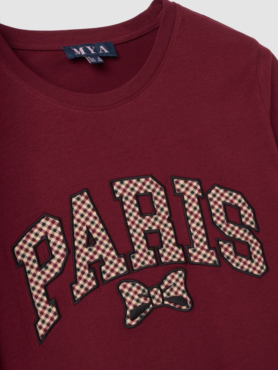 Red pure cotton crew-neck T-shirt with bow print, regular fit_1