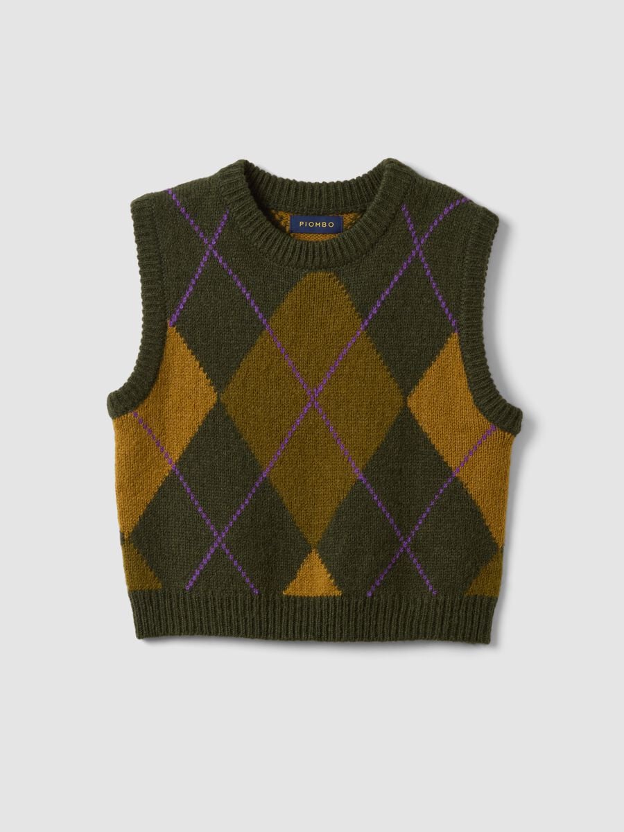 Green jacquard wool-blend crew-neck gilet, regular fit_0