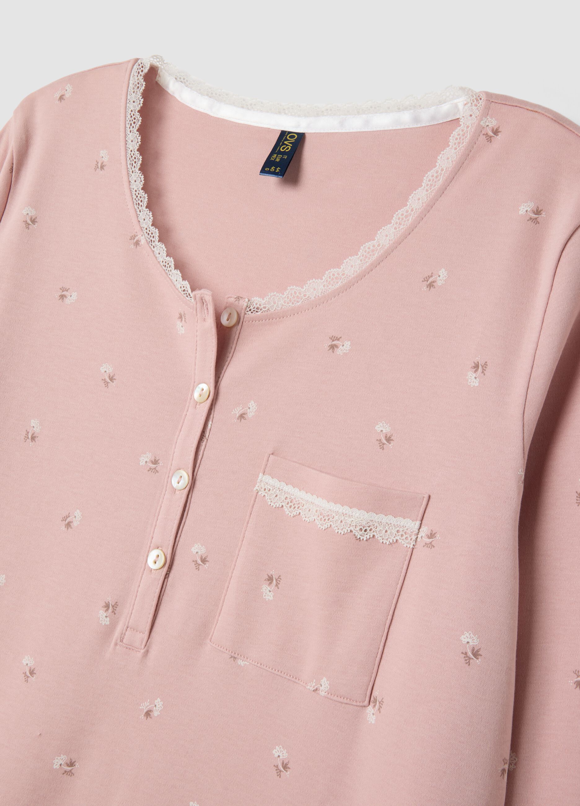 Camicia da notte blu in puro cotone organico con girocollo