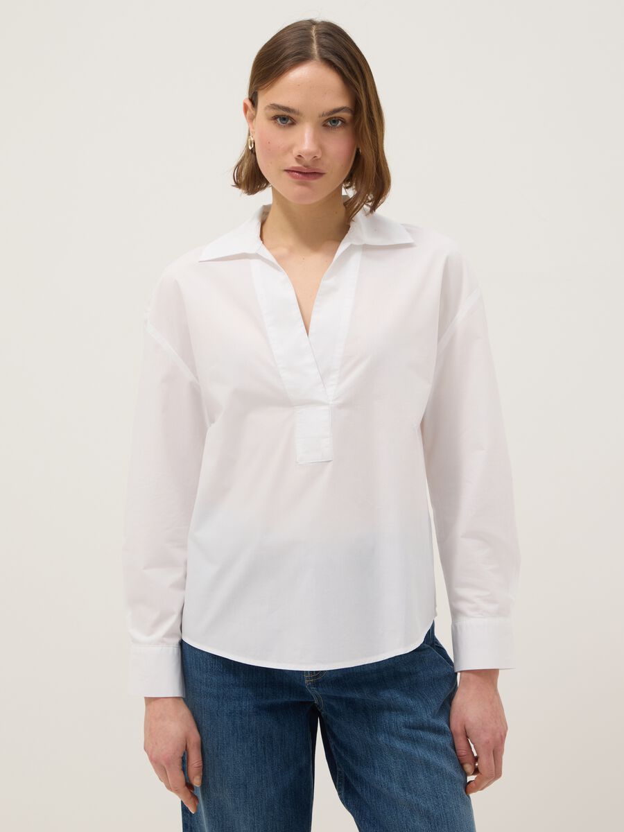 White pure cotton regular fit shirt without buttons_0
