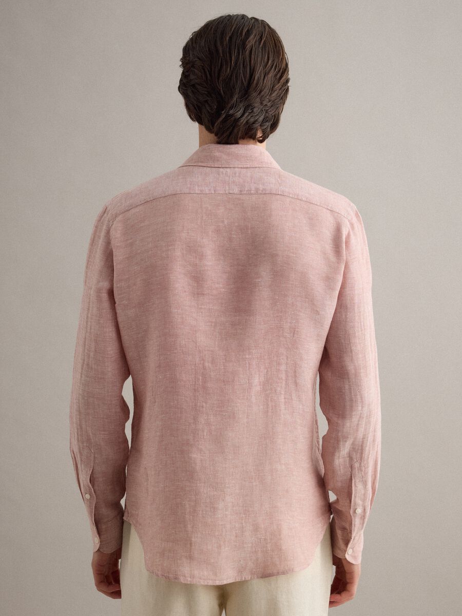 Slim Fit Long Sleeve Pink Pure Linen Shirt_2