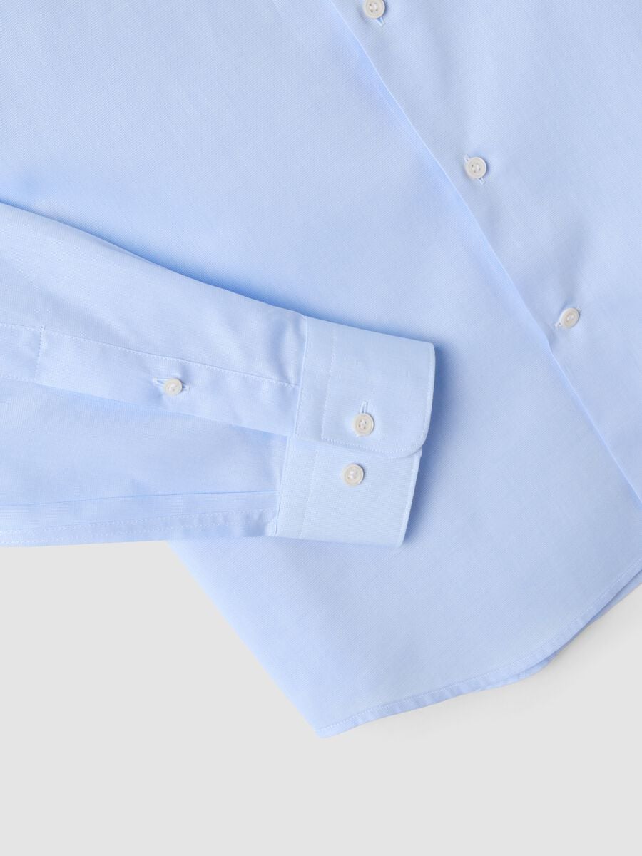 Light blue pure compact cotton shirt with classic collar, slim fit_2