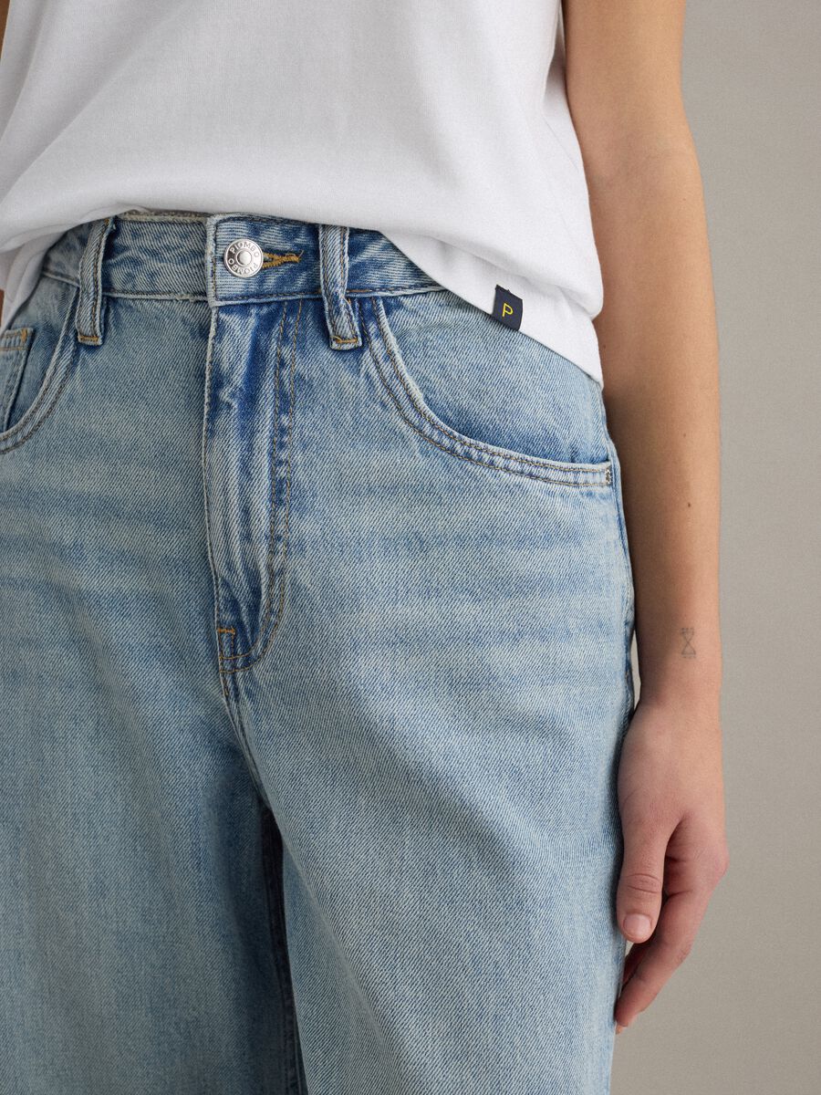 Jeans azul de perna reta em denim puro algod&atilde;o_3