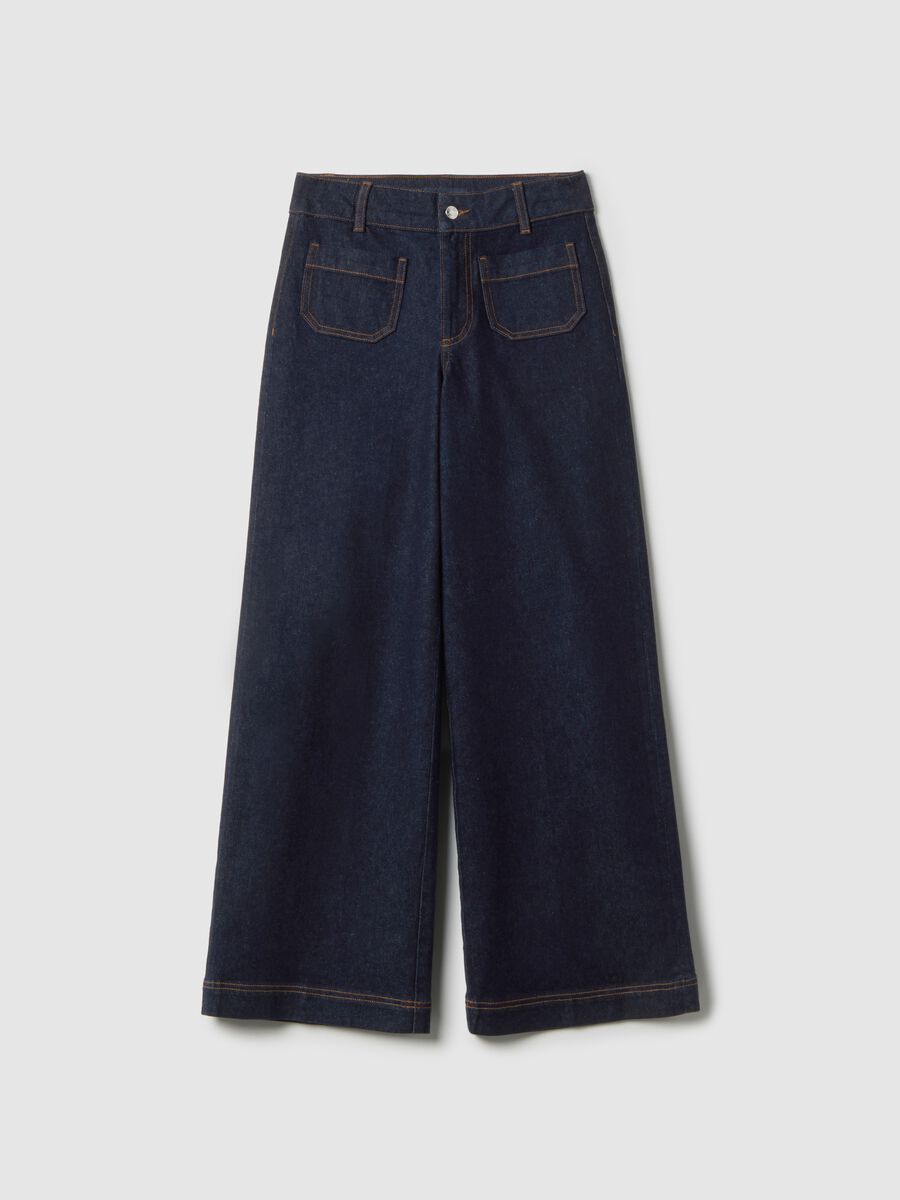 Wide-leg blue denim cotton jeans_4