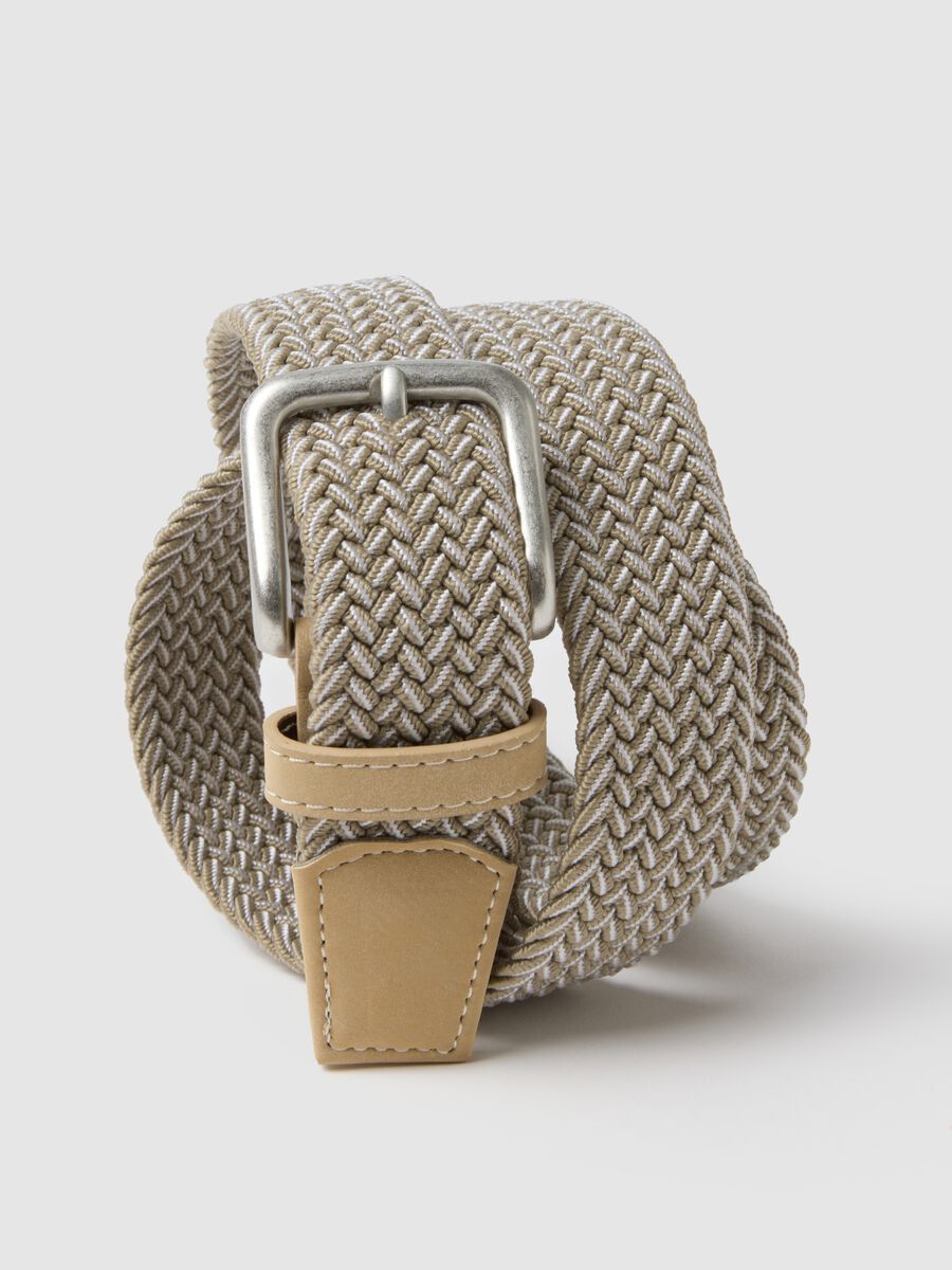 Beige braided belt with metal buckle_2
