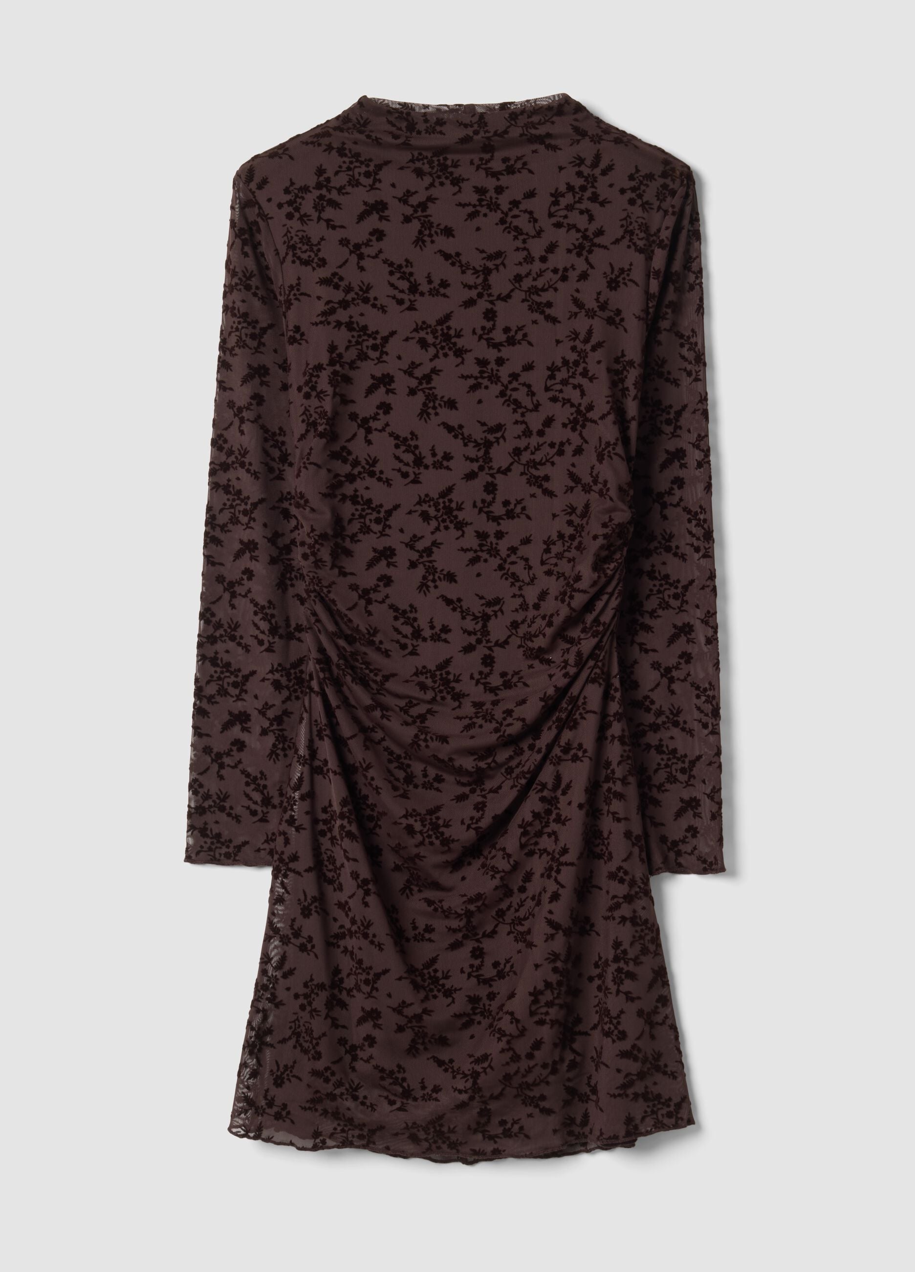 Braunes Kleid aus Stretchstoff mit Stehkragen
