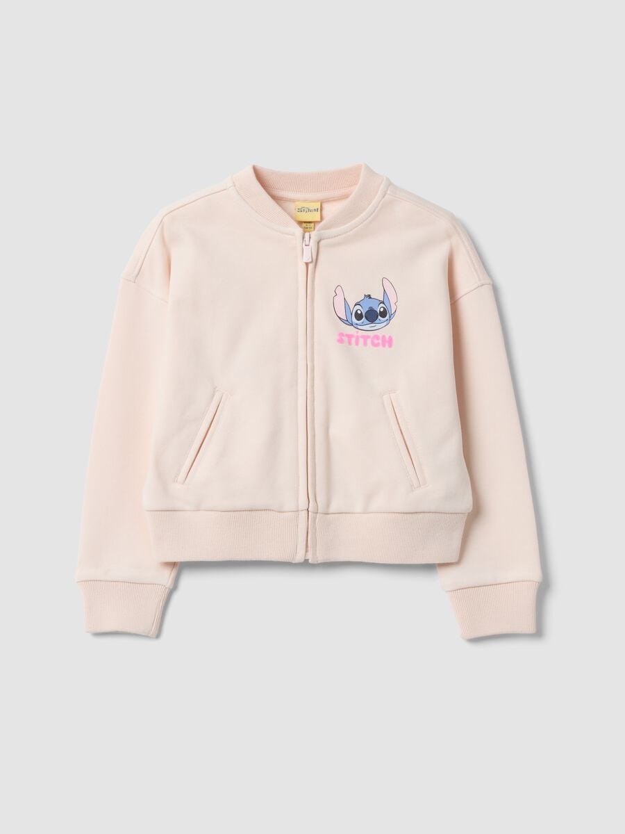 Pink cotton-blend zip sweatshirt with Lilo & Stitch print for girls_0