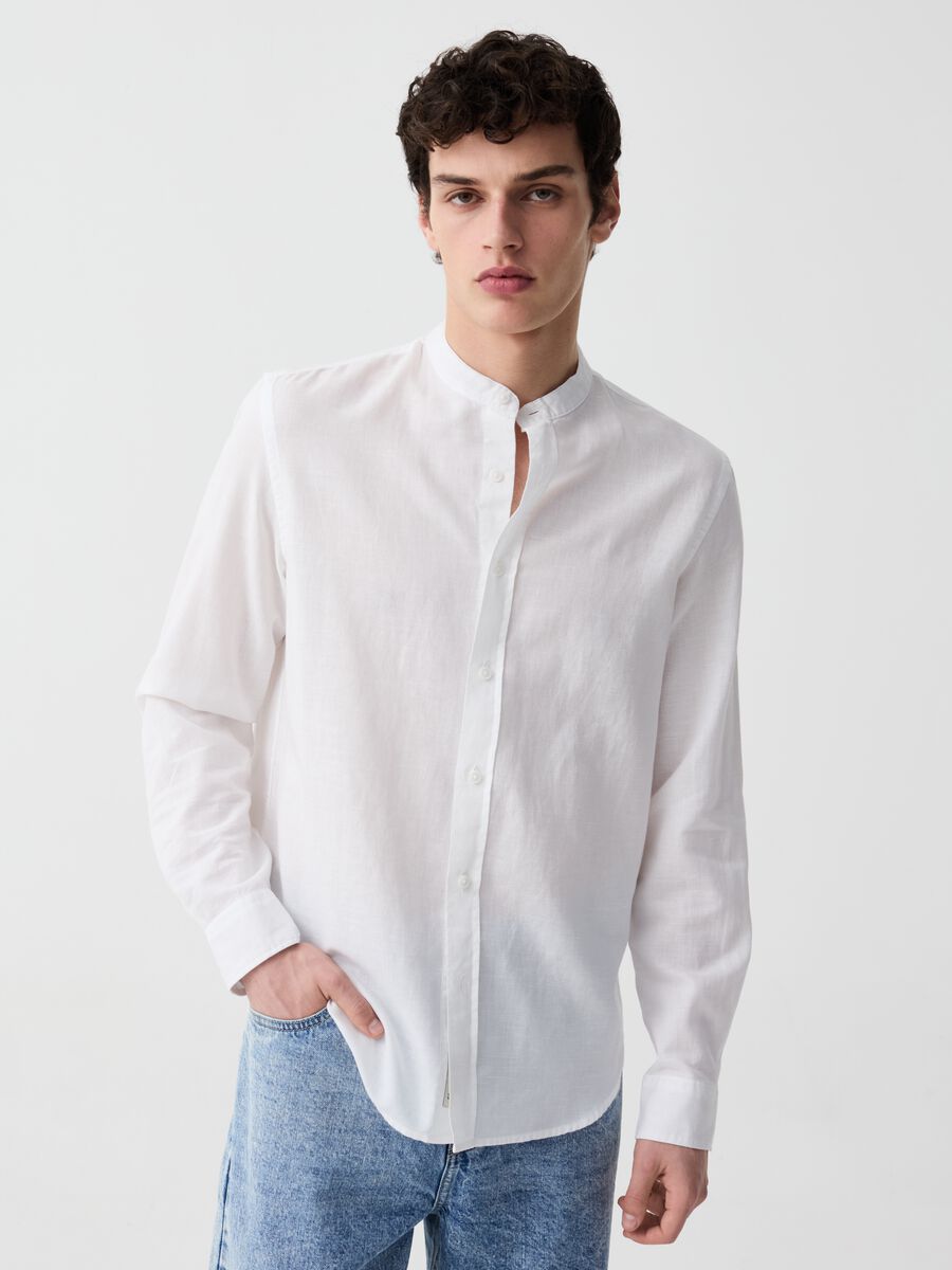 Camisa de algodón y lino cuello mao_1