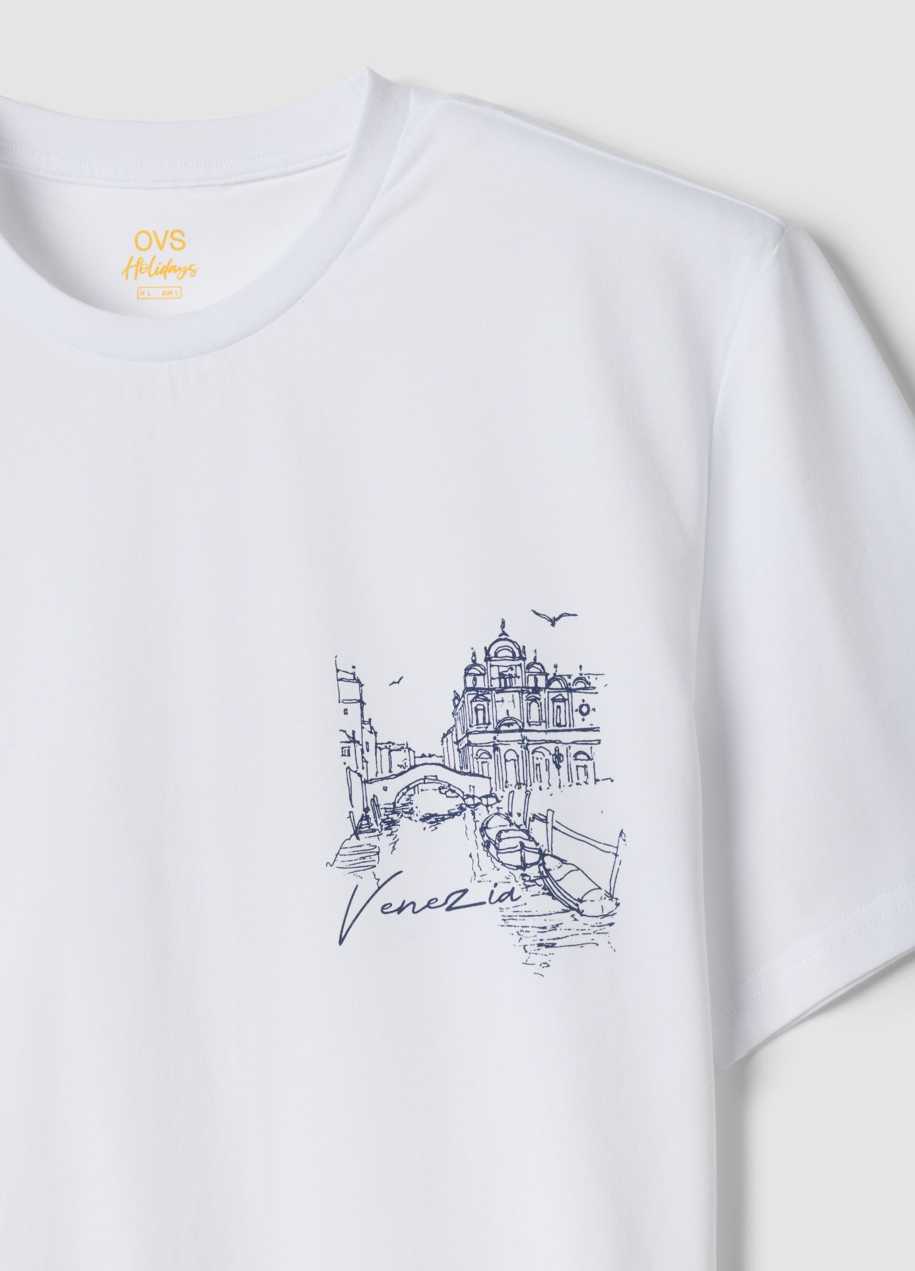 Wei&szlig;es T-Shirt aus reiner Baumwolle mit Print, Regular Fit