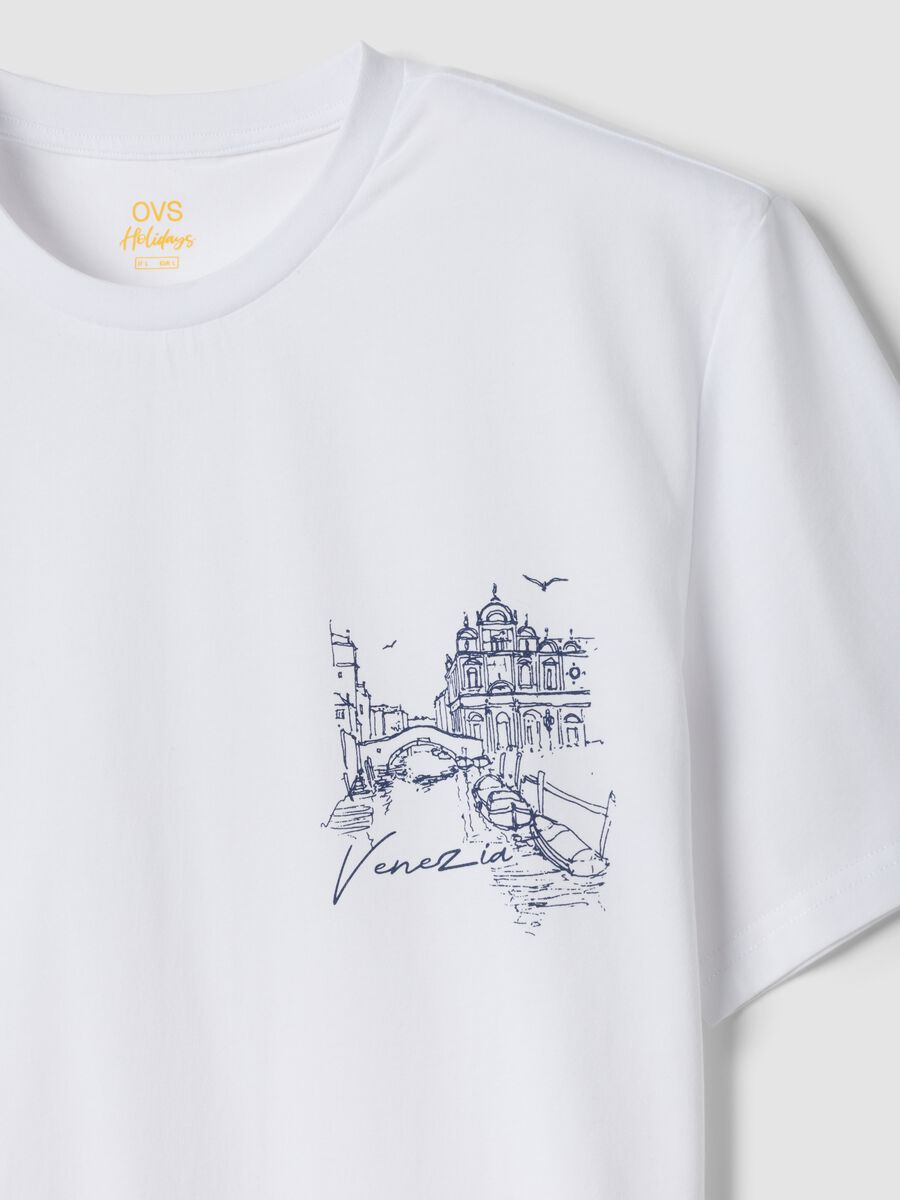 Wei&szlig;es T-Shirt aus reiner Baumwolle mit Print, Regular Fit_5