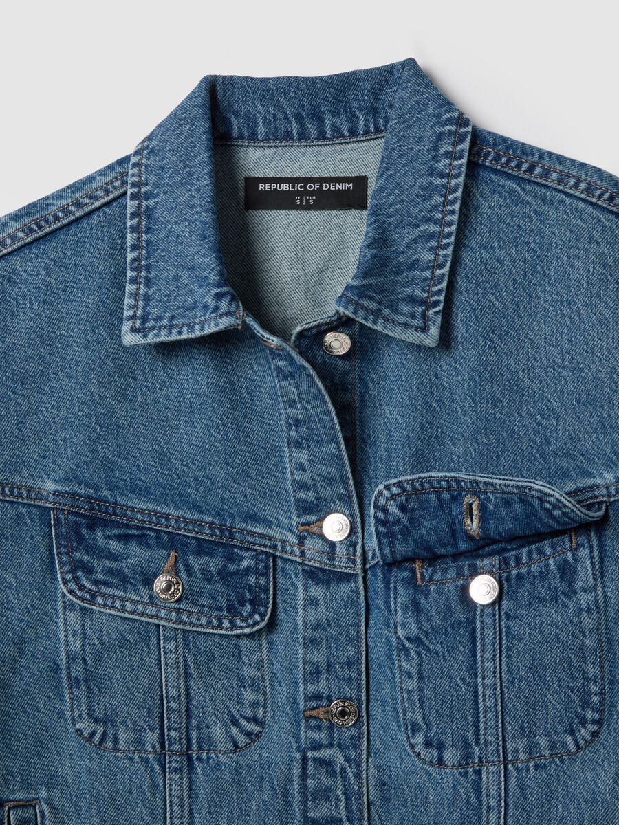 Blue regular fit pure cotton denim jacket_6