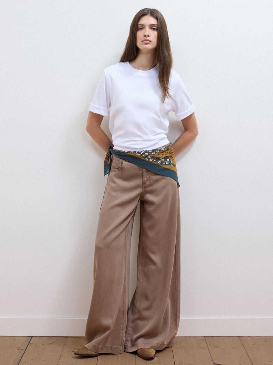 Brown wide-leg jeans in pure lyocell_0