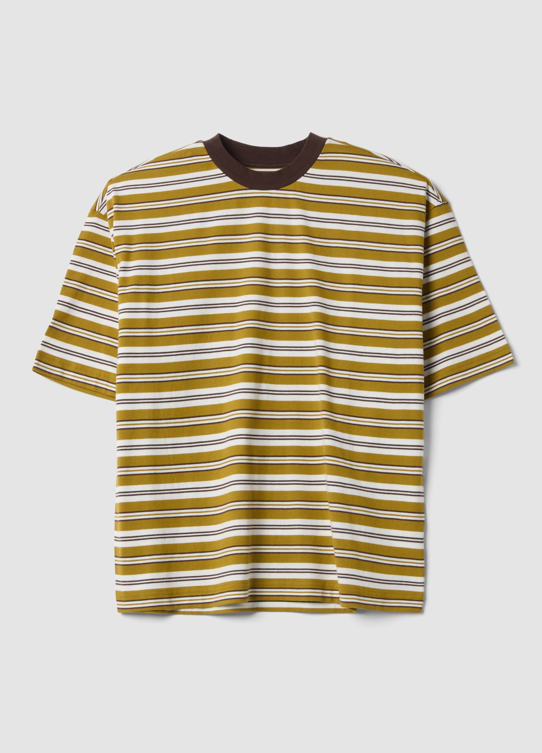 T-shirt marrone a righe in puro cotone boxy fit