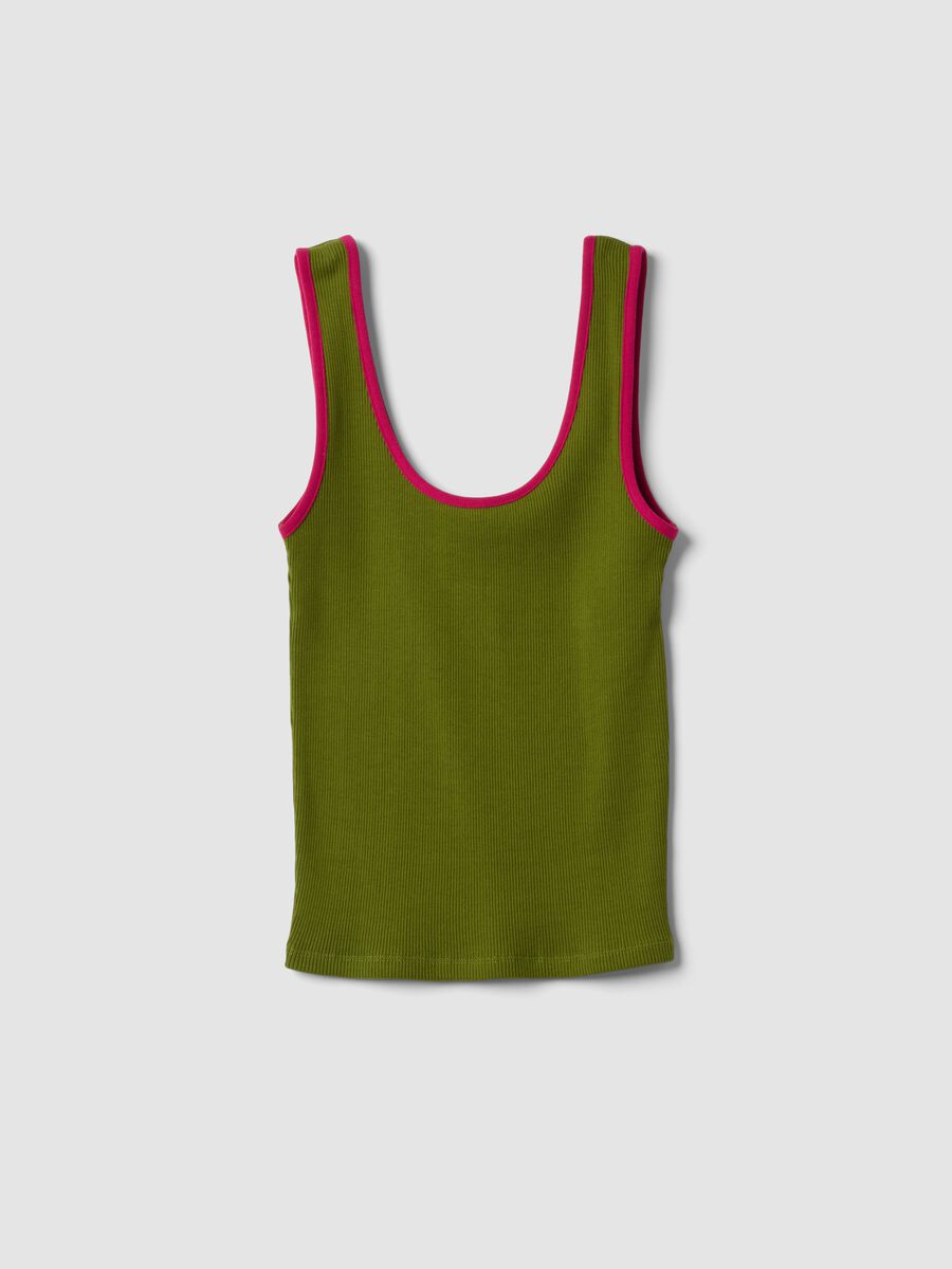 Green pure cotton ribbed tank top_0