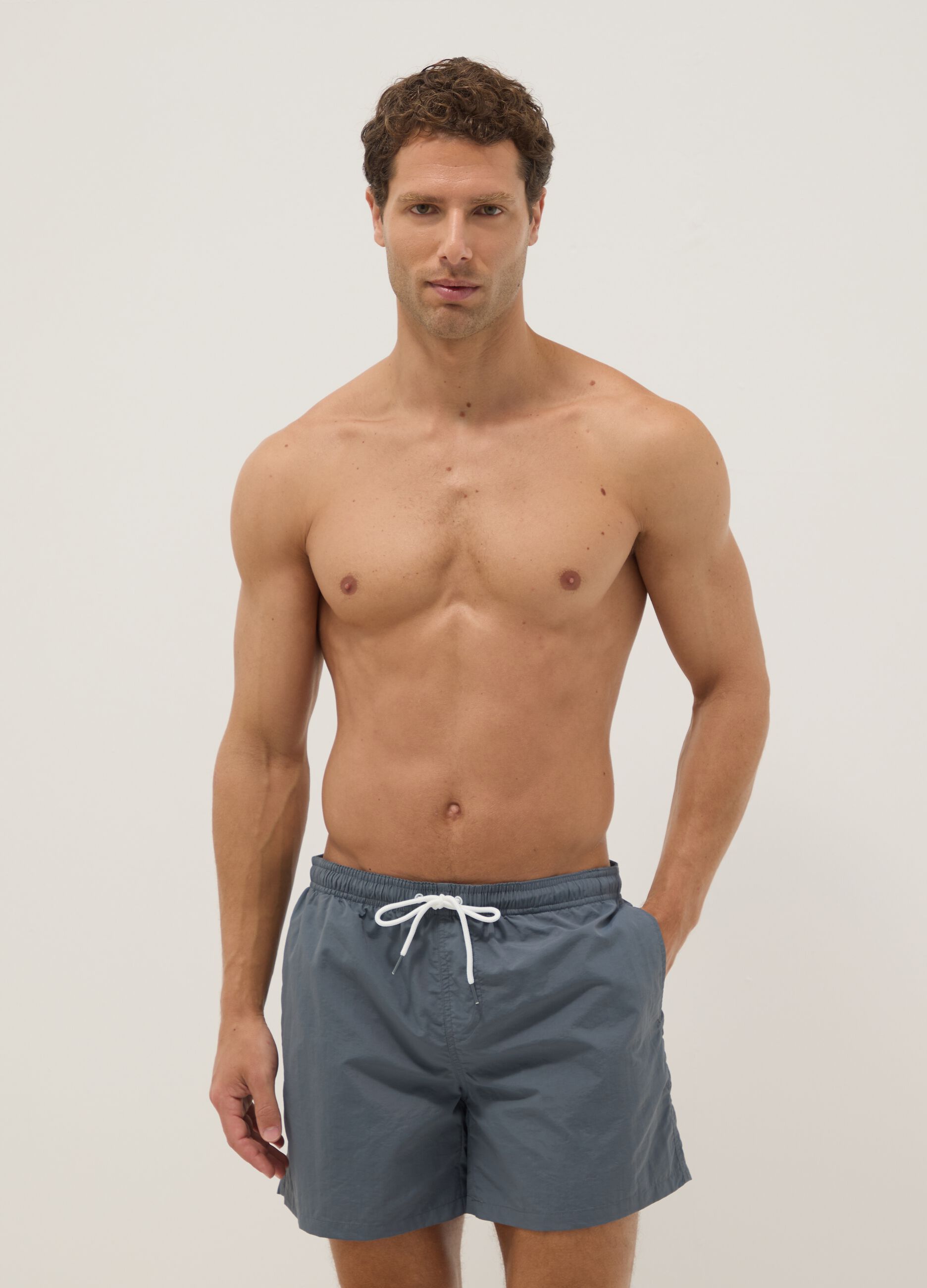Grey regular-fit swim shorts with drawstring