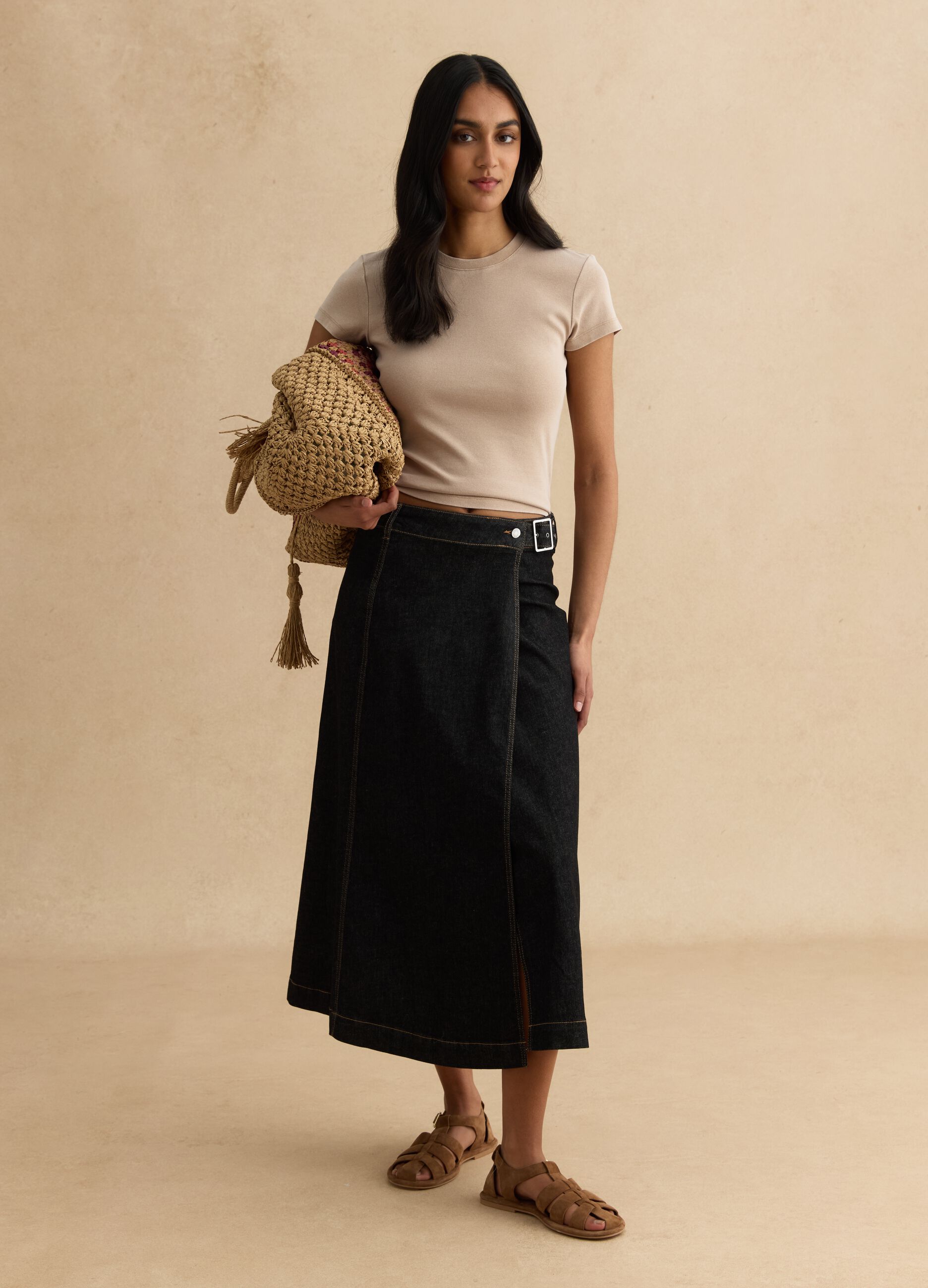 Beige T-Shirt aus elastischer Baumwolle