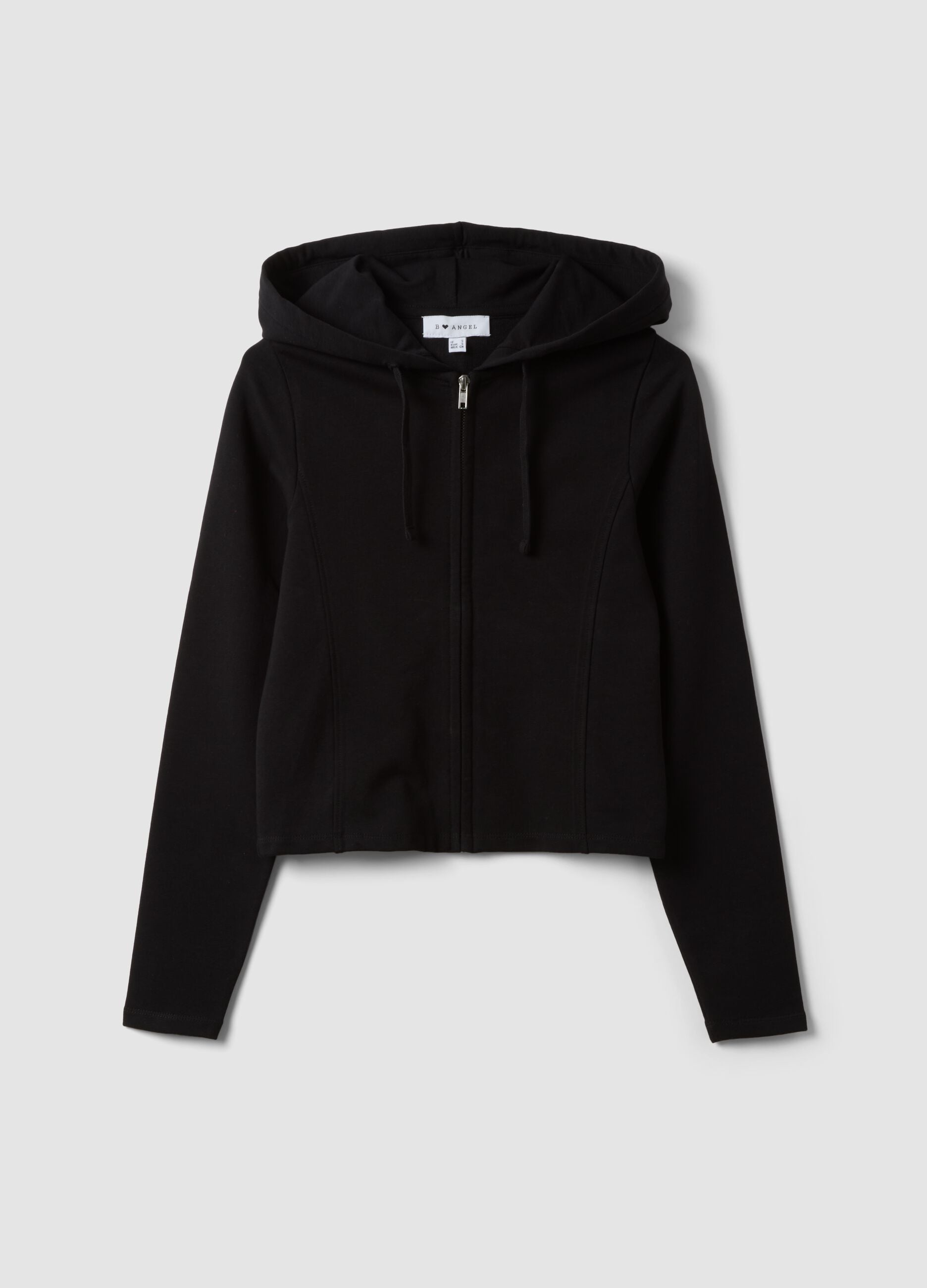 Black pure cotton full-zip hoodie with fitted cut