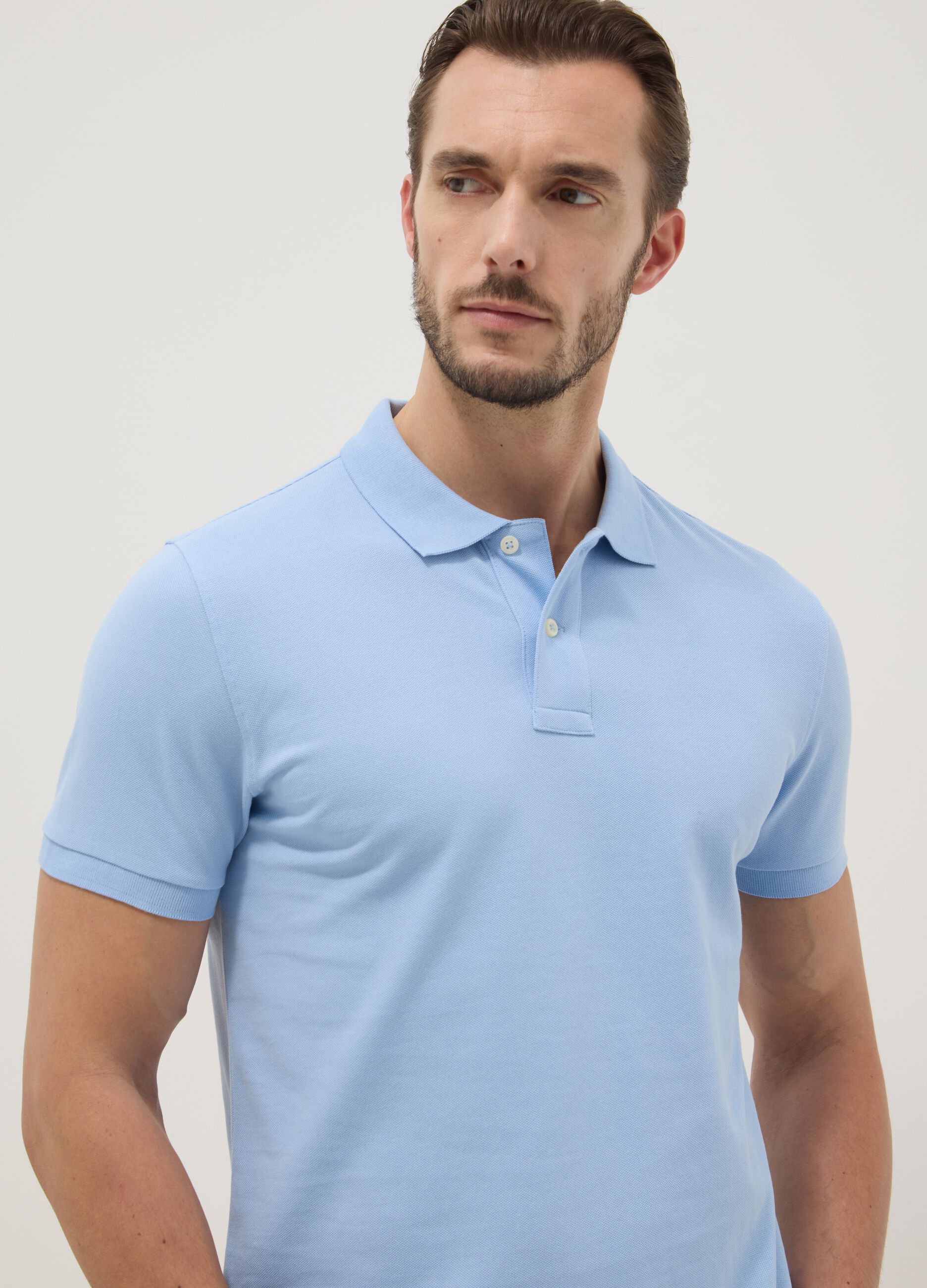Light Blue Short Sleeve Pure Cotton Polo Slim Fit