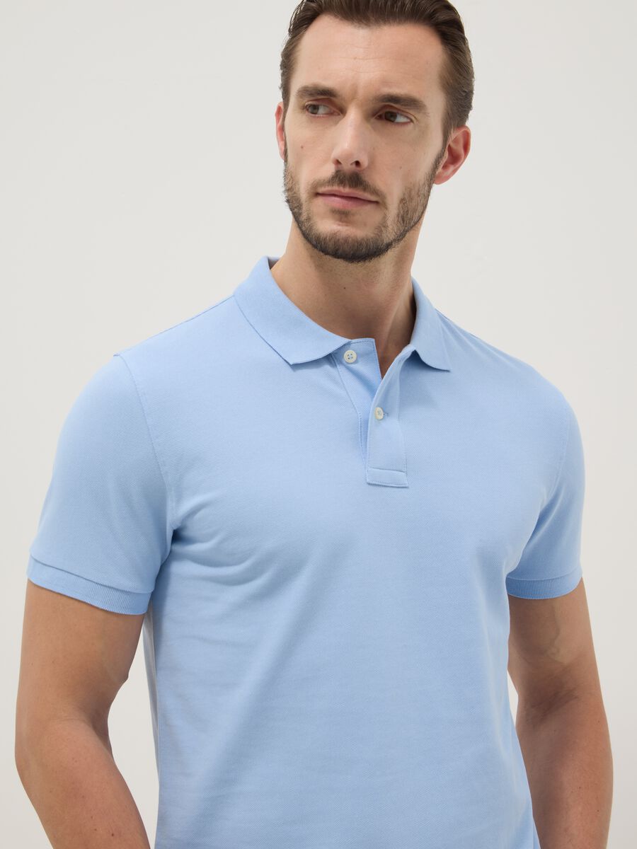 Light Blue Short Sleeve Pure Cotton Polo Slim Fit_0