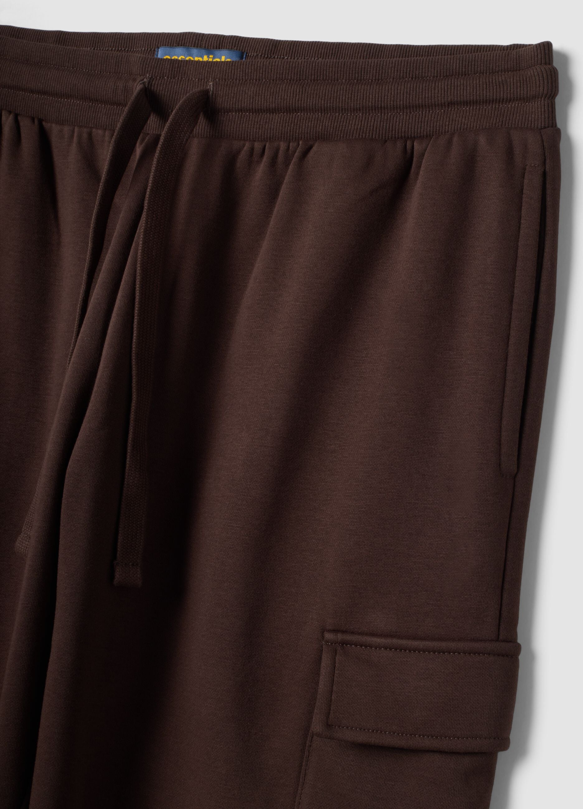 Brown cotton-blend cargo jogger trousers with drawstring, regular fit