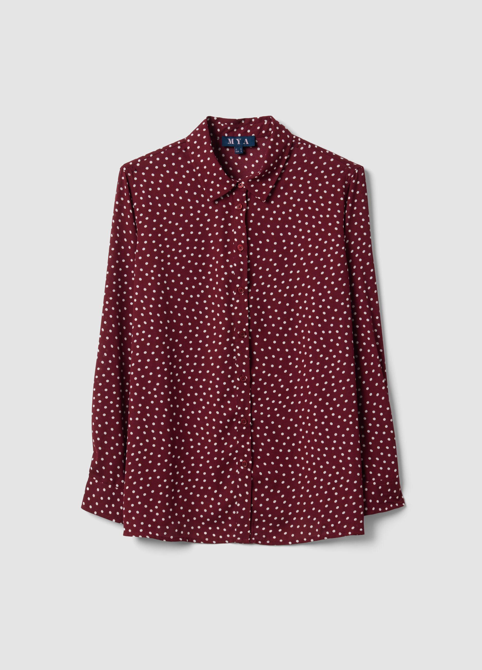 Red polka dot shirt with classic collar, regular fit