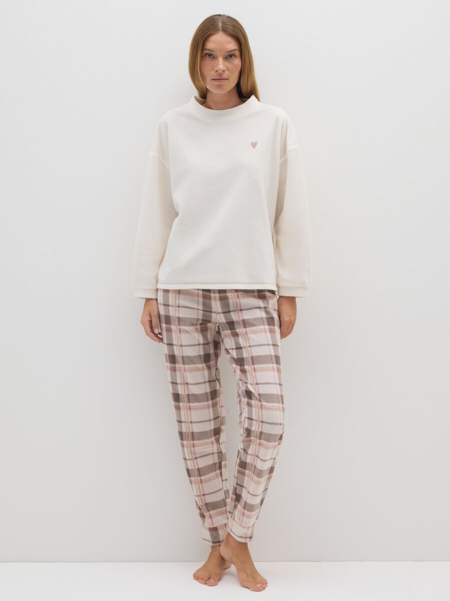 White regular fit fleece sweatshirt with embroidery_0