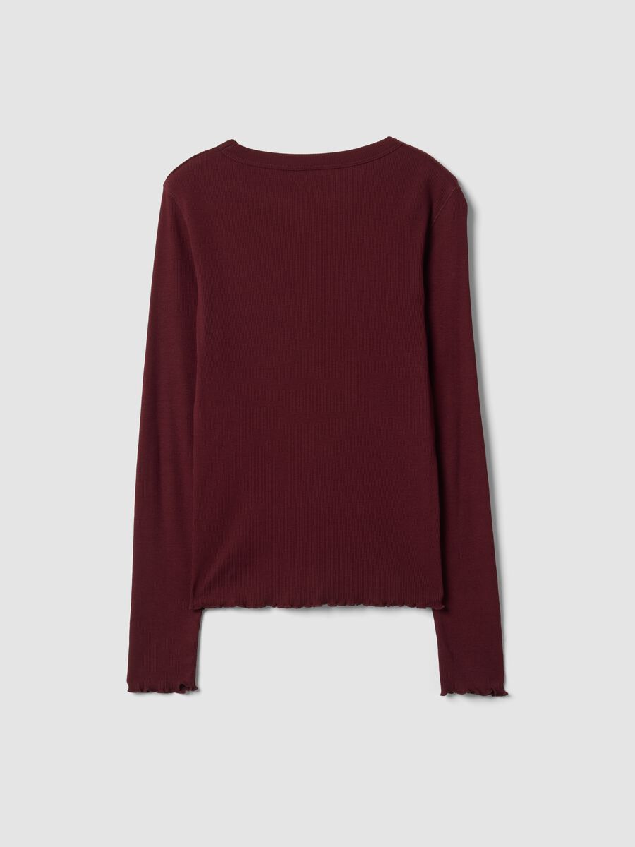 Burgundy pure cotton long-sleeve crew-neck T-shirt, regular fit_6