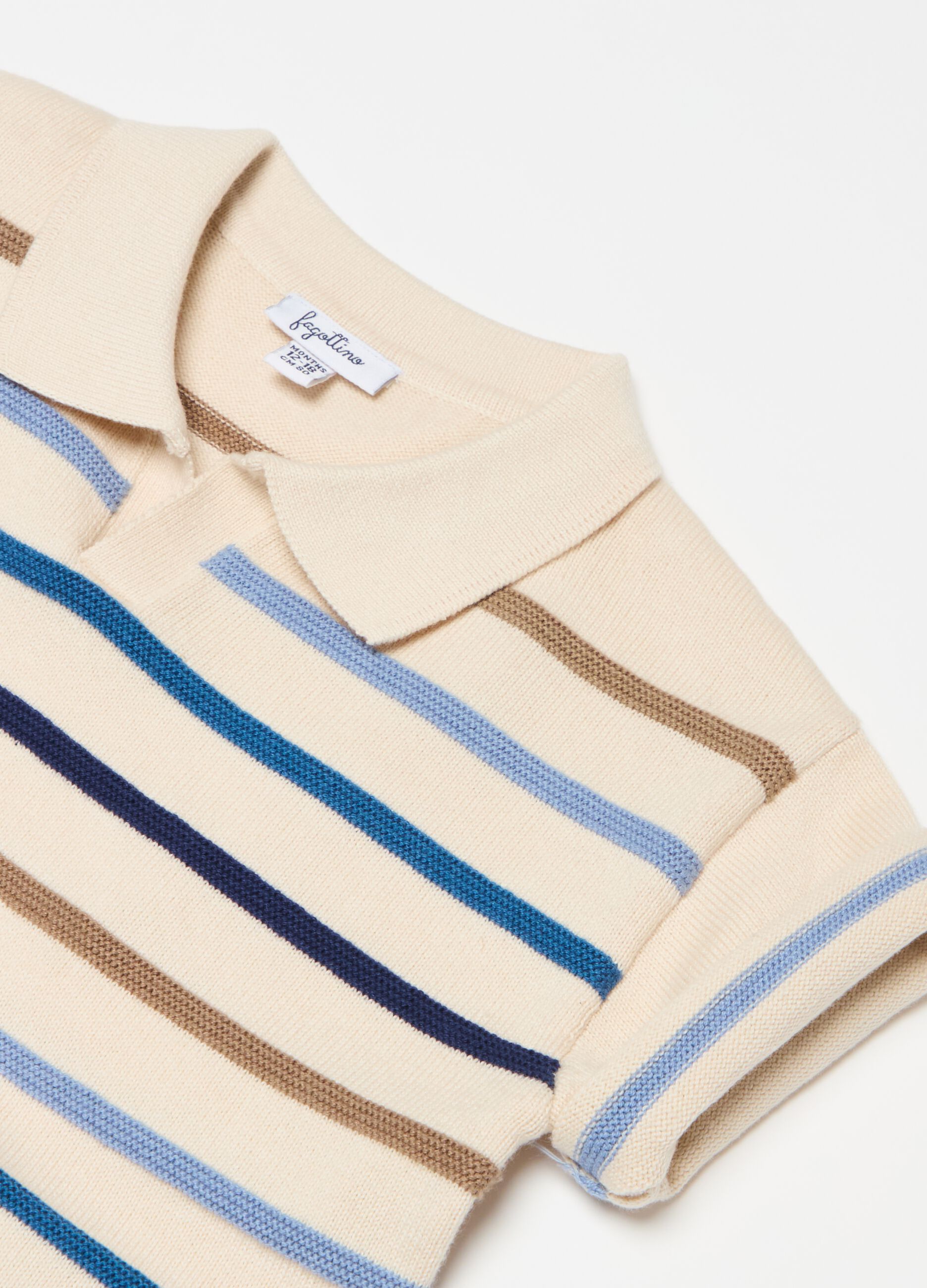 Knitted polo shirt with raised stripes