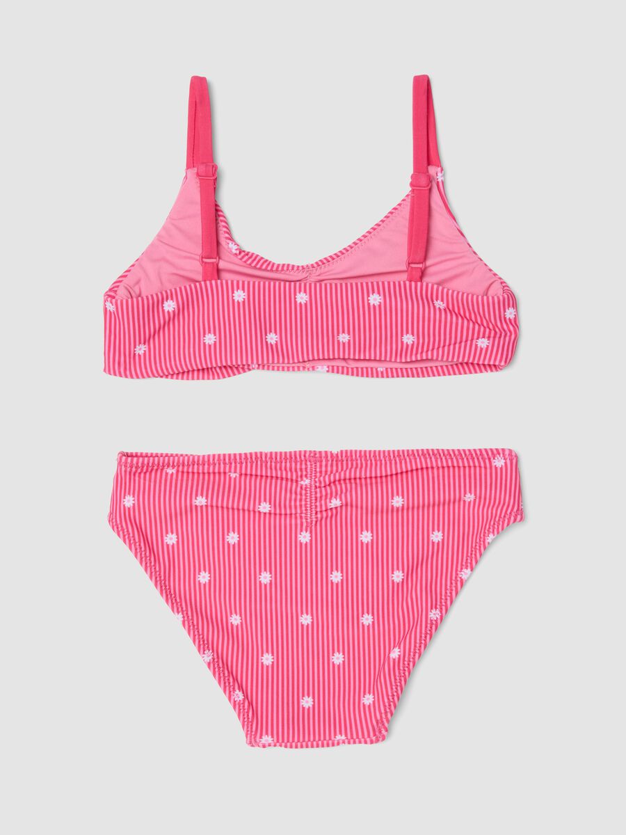 Pink striped stretch bikini with contrast flowers_1