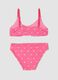 Pink striped stretch bikini with contrast flowers_1