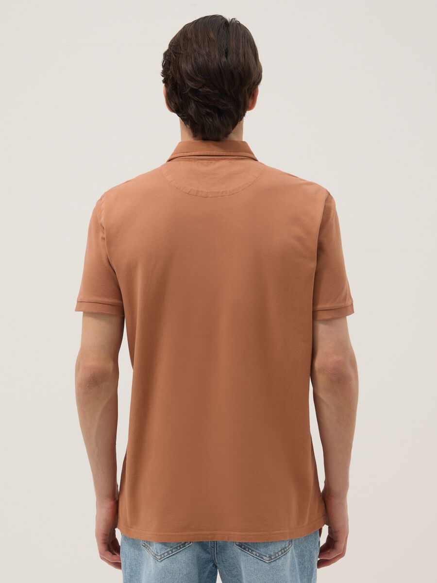 Brown pure cotton slim-fit short-sleeve polo shirt_3