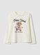 White pure organic cotton T-shirt with puppy print for girls_0