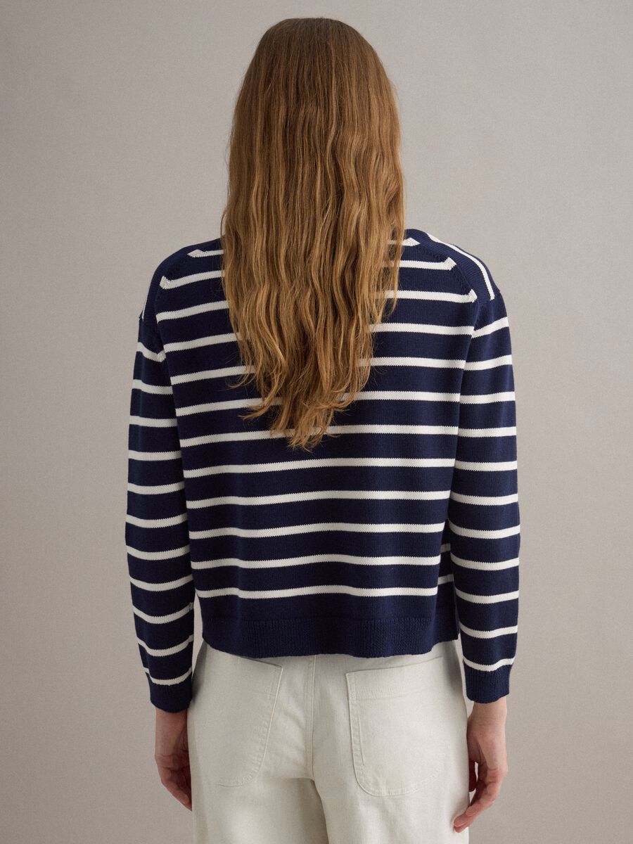 Blue jumper with white stripes in pure cotton regular fit_3