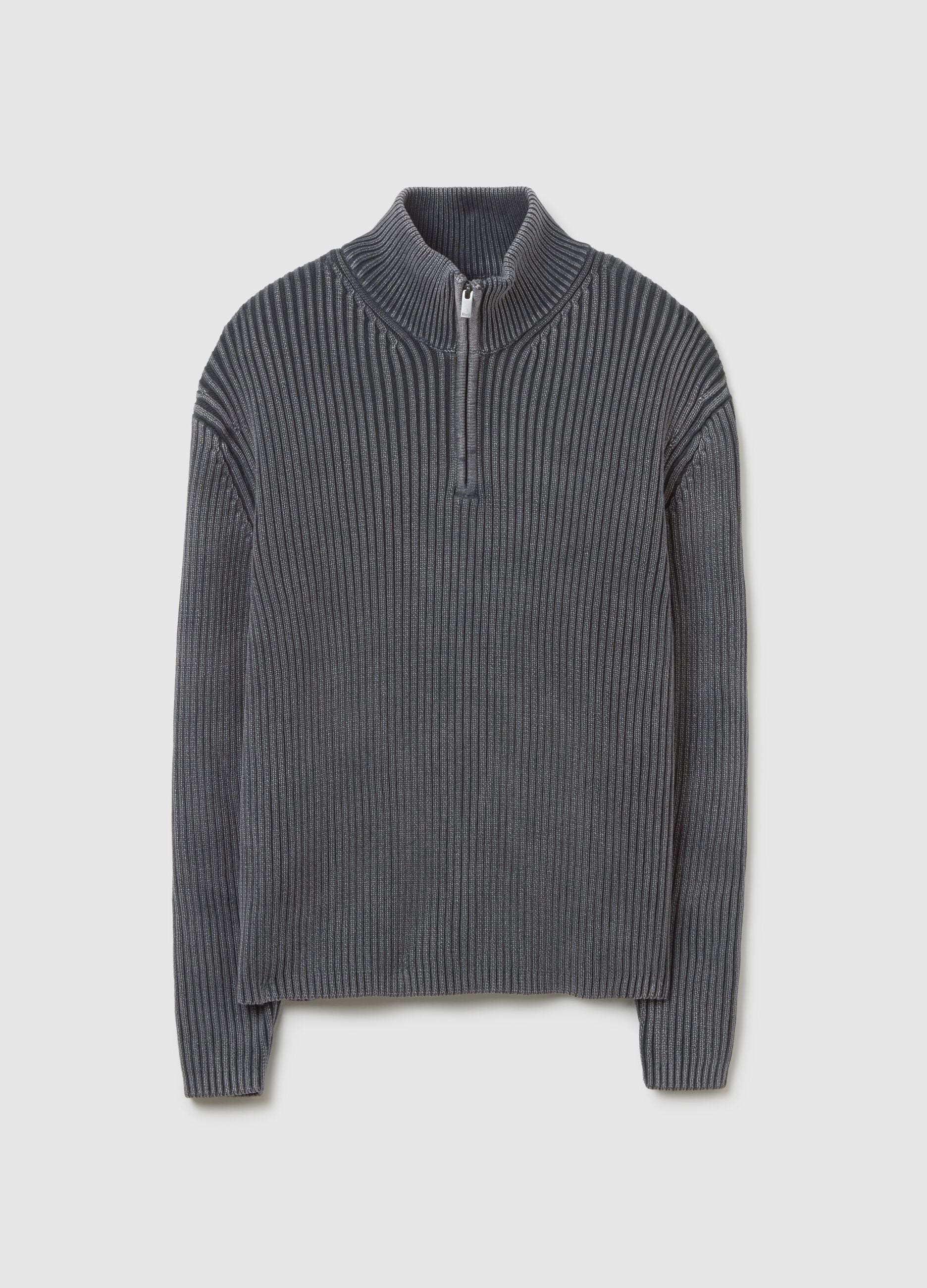 Half-Zip Ribbed Knit Vintage Grey