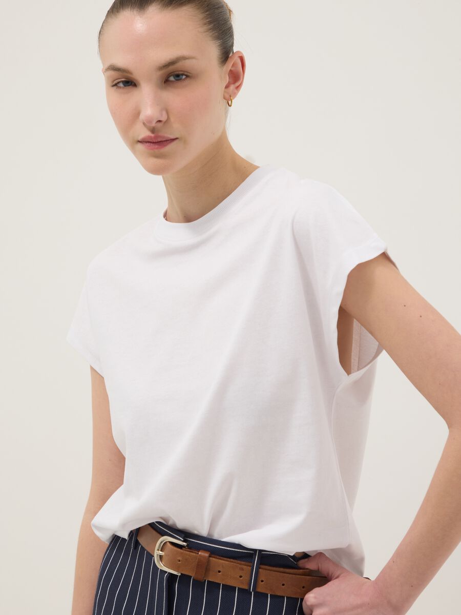 White short-sleeve fitted pure cotton T-shirt_0