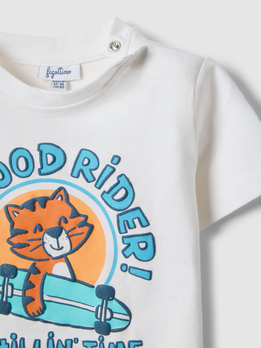 White pure cotton children's t-shirt regular fit with tiger rider_2