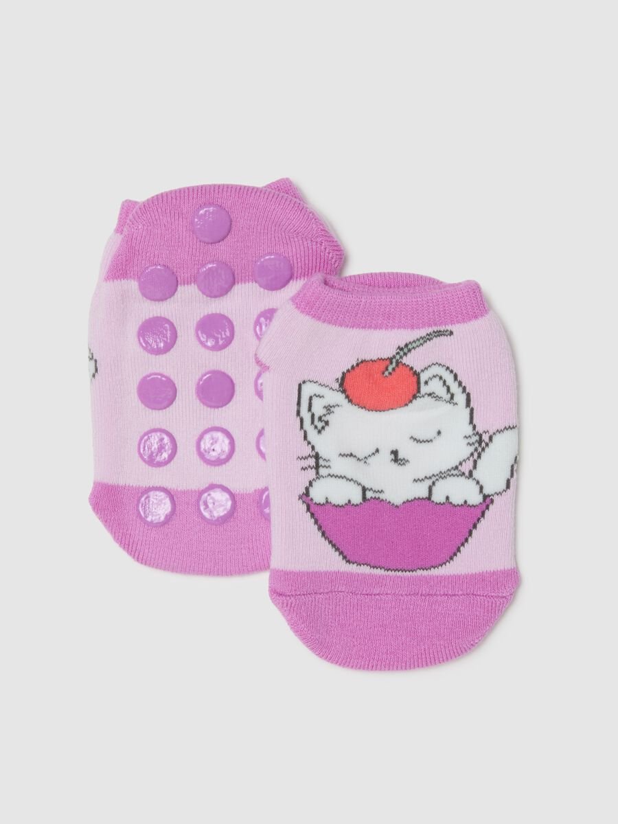 Girls' purple cotton blend socks with cat, regular fit_0