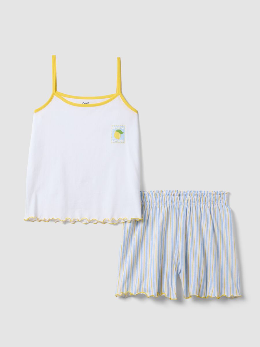 Multicolour pure cotton short pyjamas, regular fit, with gathered trims_4