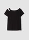 Black organic cotton T-shirt with cut-out shoulder_0