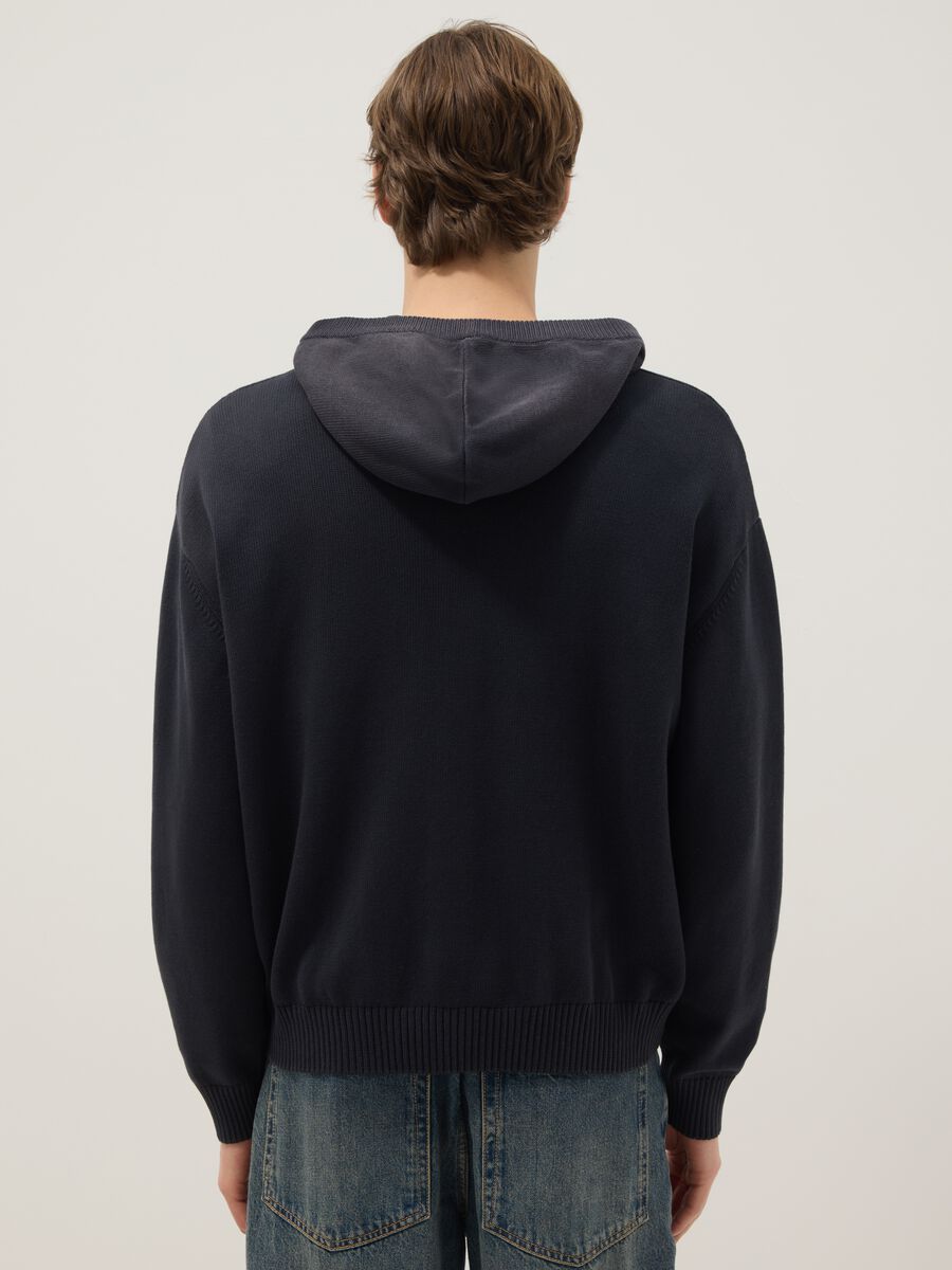 Oversized black cotton hoodie with zip_3