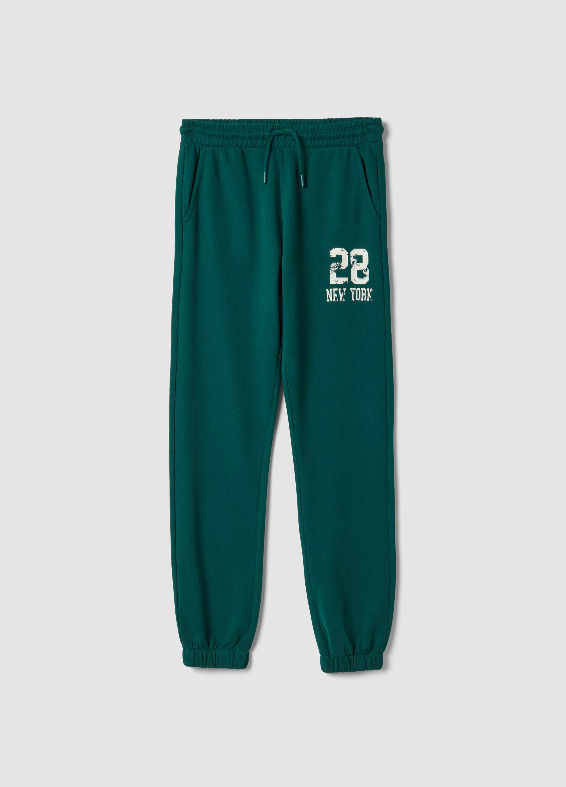 Jogger verdi in puro cotone stile college regular fit