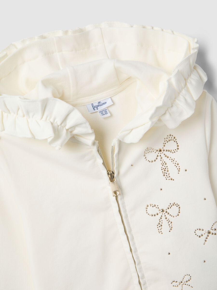Felpa in cotone elasticizzato beige con zip e cappuccio da bimba_2