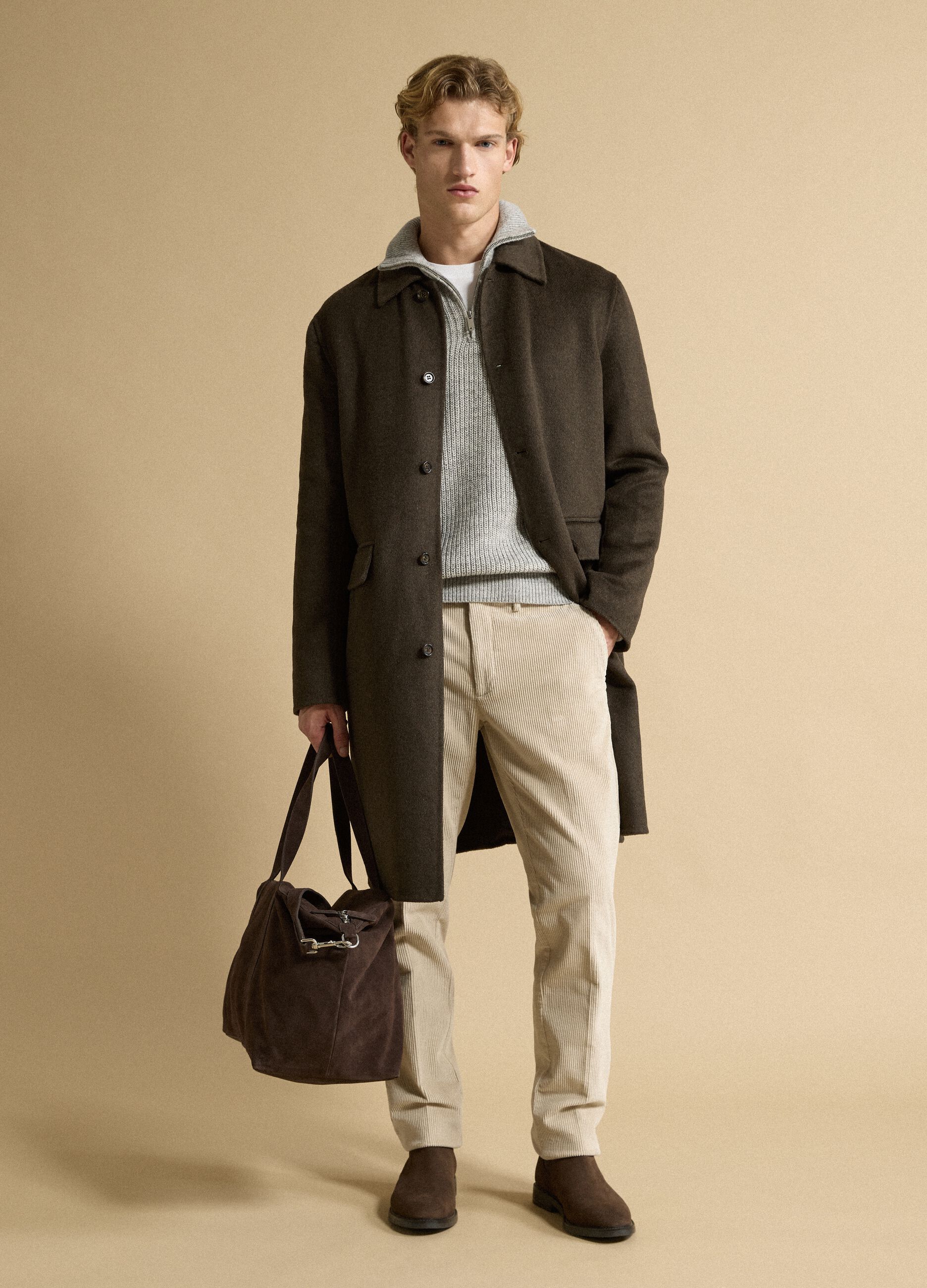 Pantaloni beige in cotone elasticizzato a coste