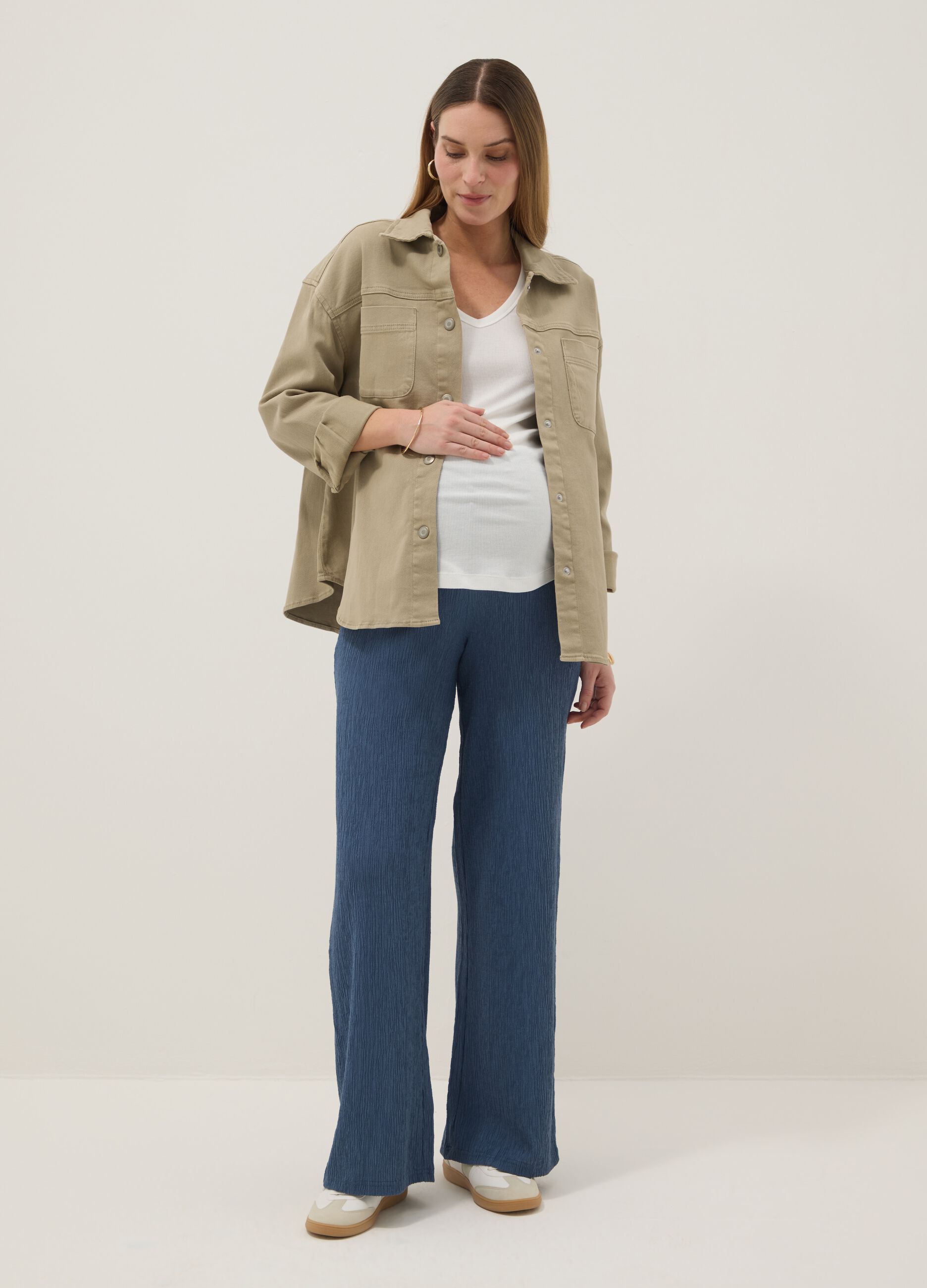 Pantaloni premaman blu in viscosa elasticizzata relaxed fit